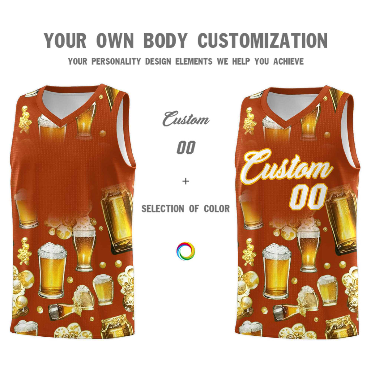 Custom Dark Orange National Beer Day Personalized Beer Bubble Basketball Jersey | Perfect for parties | Dye-sublimation printing | KXKSHOP