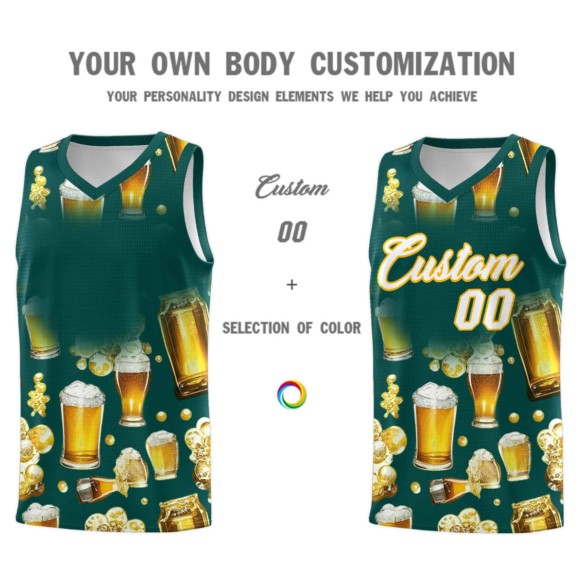 Custom Midnight Green National Beer Day Personalized Beer Bubble Basketball Jersey | Perfect for parties | Dye-sublimation printing | KXKSHOP