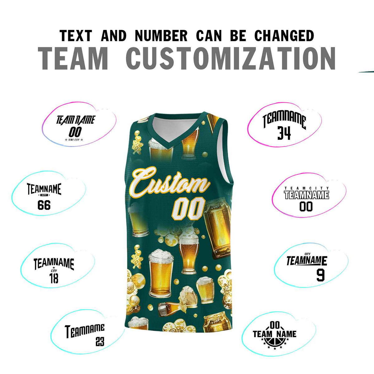 Custom Midnight Green National Beer Day Personalized Beer Bubble Basketball Jersey | Perfect for parties | Dye-sublimation printing | KXKSHOP