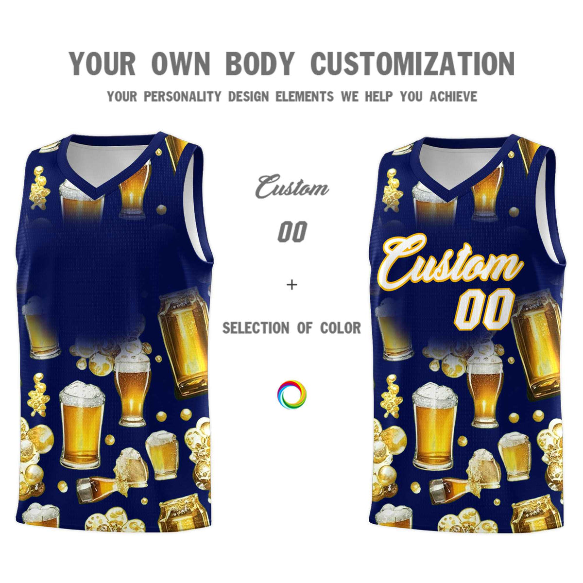 Custom Dark Blue National Beer Day Personalized Beer Bubble Basketball Jersey | Perfect for parties | Dye-sublimation printing | KXKSHOP