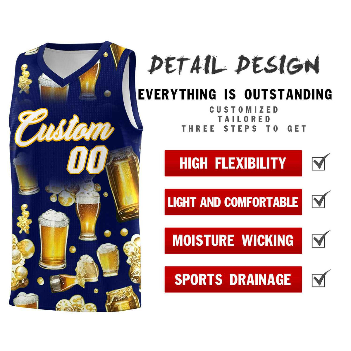 Custom Dark Blue National Beer Day Personalized Beer Bubble Basketball Jersey | Perfect for parties | Dye-sublimation printing | KXKSHOP