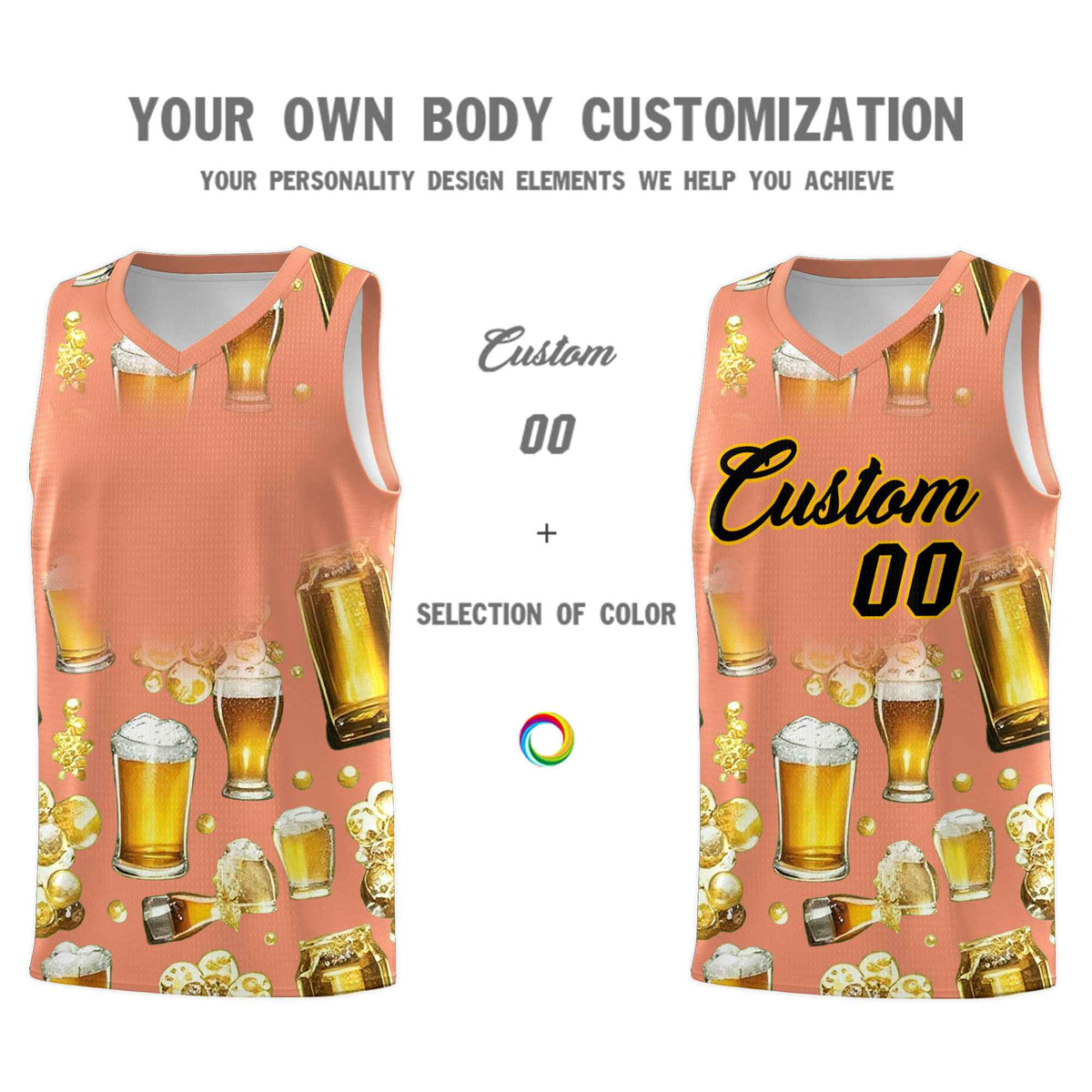 Custom Light Orange National Beer Day Personalized Beer Bubble Basketball Jersey | Perfect for parties | Dye-sublimation printing | KXKSHOP