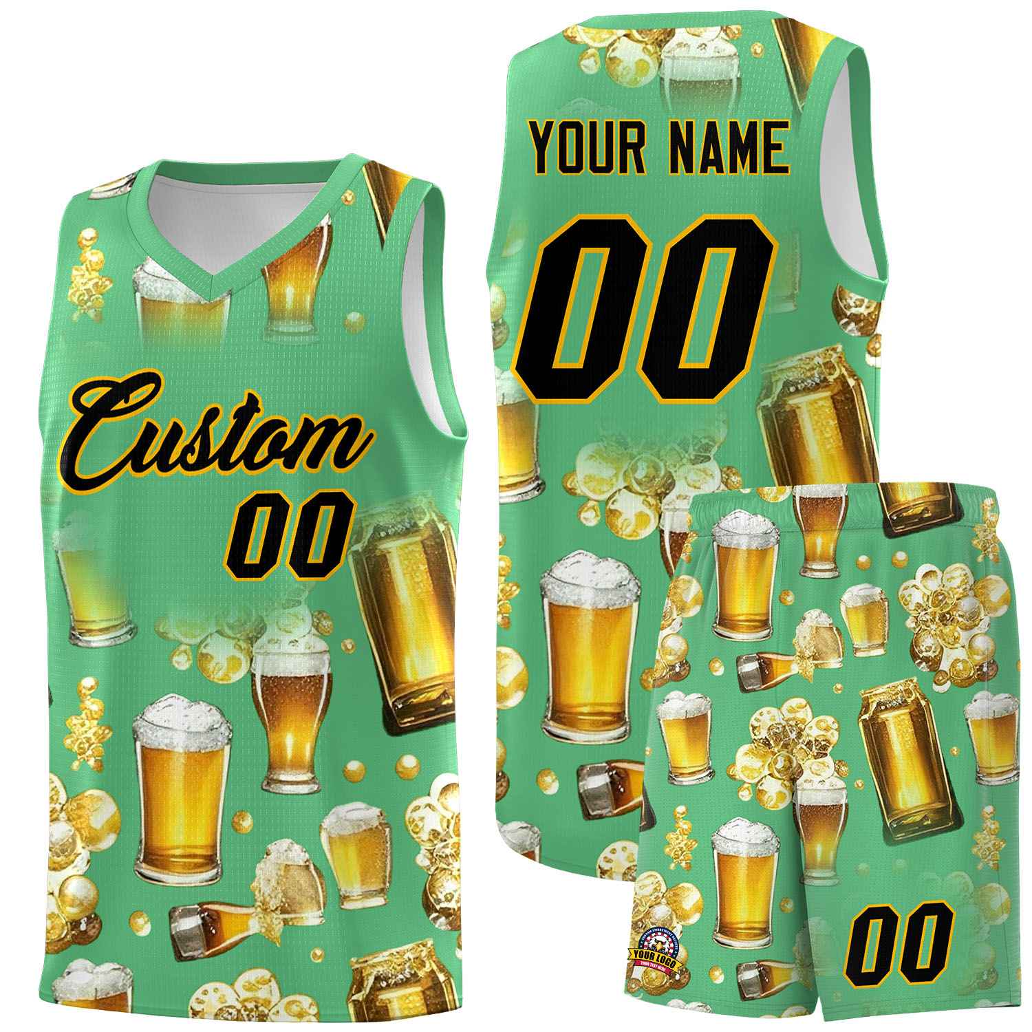 Custom Neon Green National Beer Day Personalized Beer Bubble Basketball Jersey | Perfect for parties | Dye-sublimation printing | KXKSHOP