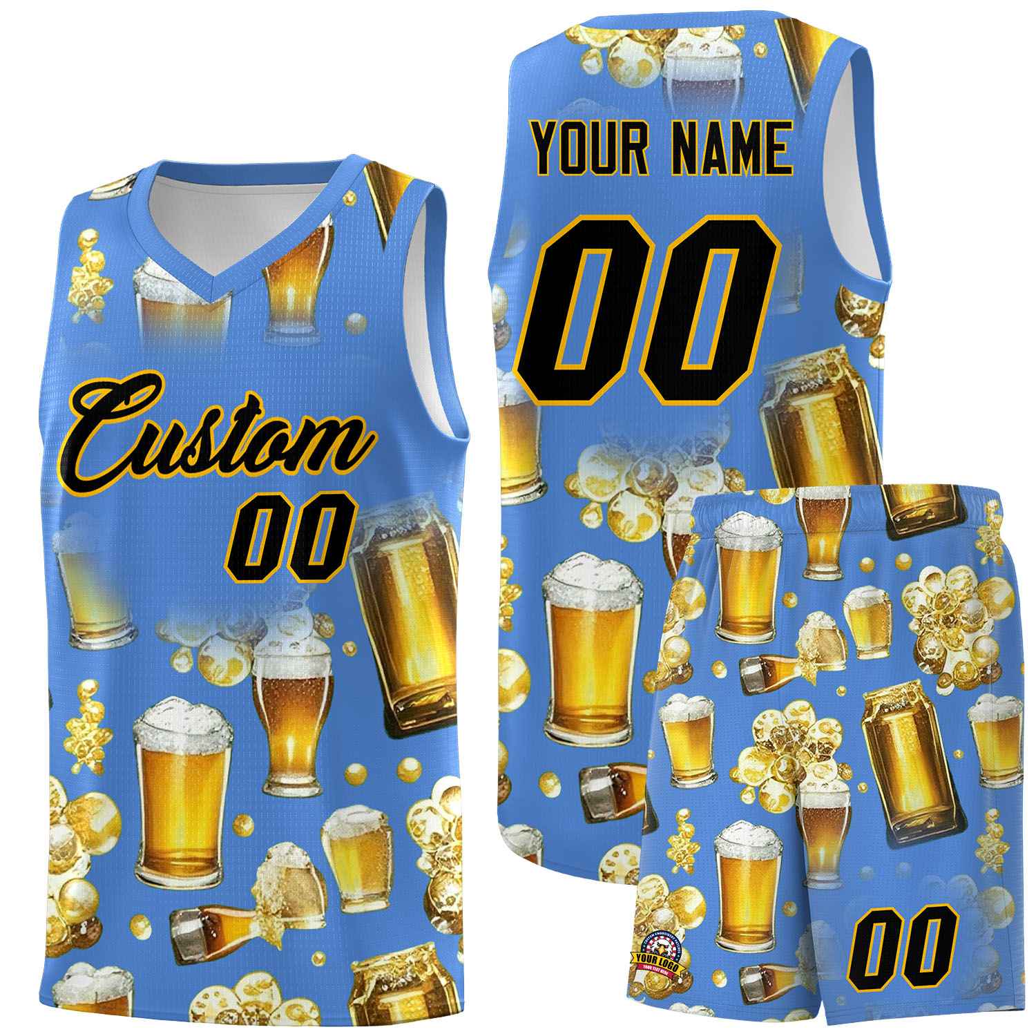 Custom Powder Blue National Beer Day Personalized Beer Bubble Basketball Jersey | Perfect for parties | Dye-sublimation printing | KXKSHOP