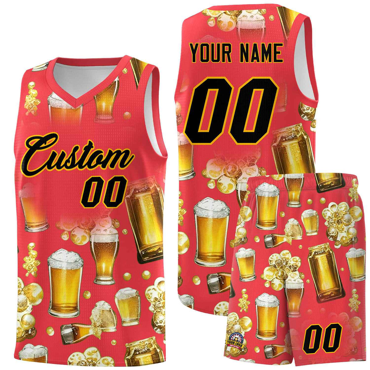 Custom Light Red National Beer Day Personalized Beer Bubble Basketball Jersey | Perfect for parties | Dye-sublimation printing | KXKSHOP