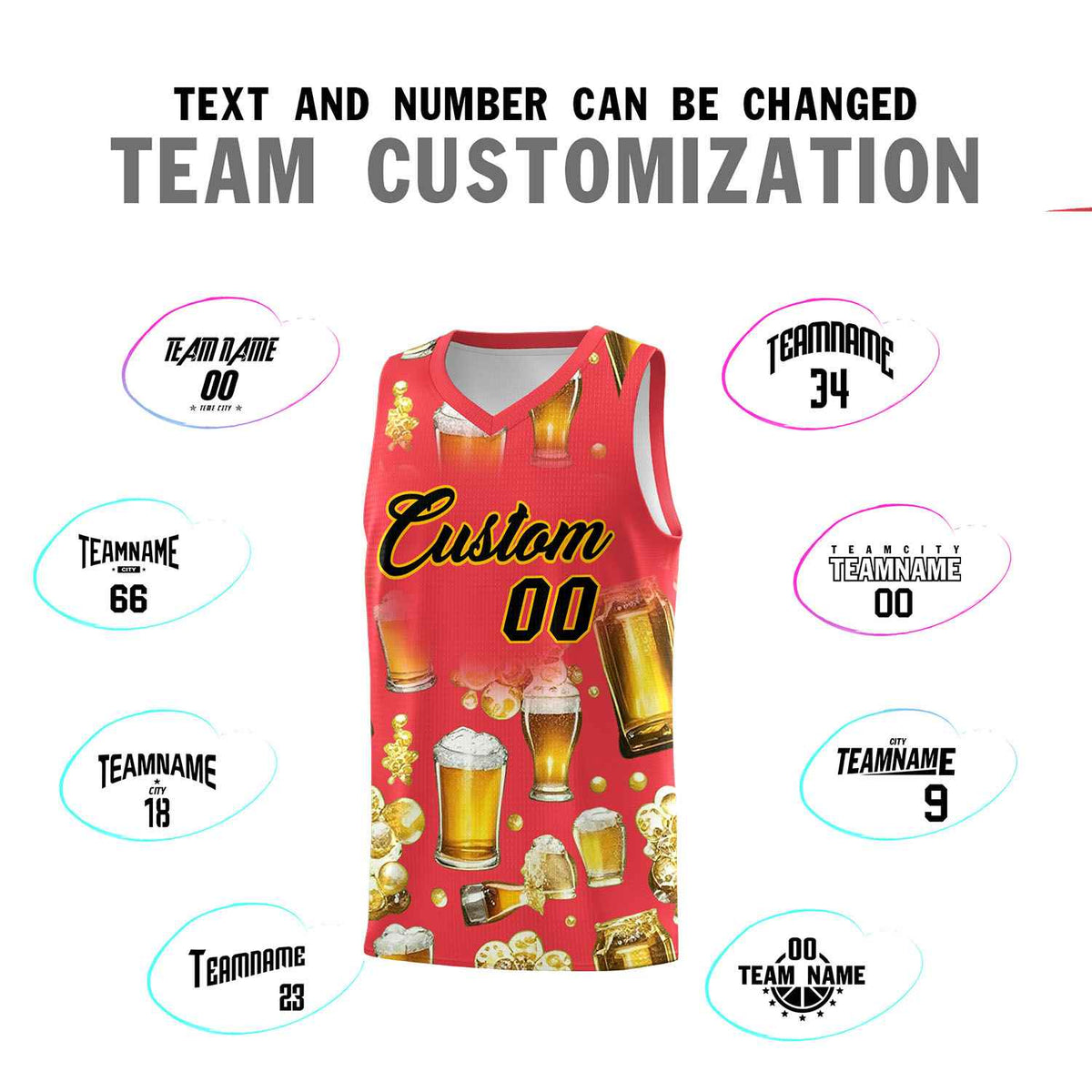 Custom Light Red National Beer Day Personalized Beer Bubble Basketball Jersey | Perfect for parties | Dye-sublimation printing | KXKSHOP