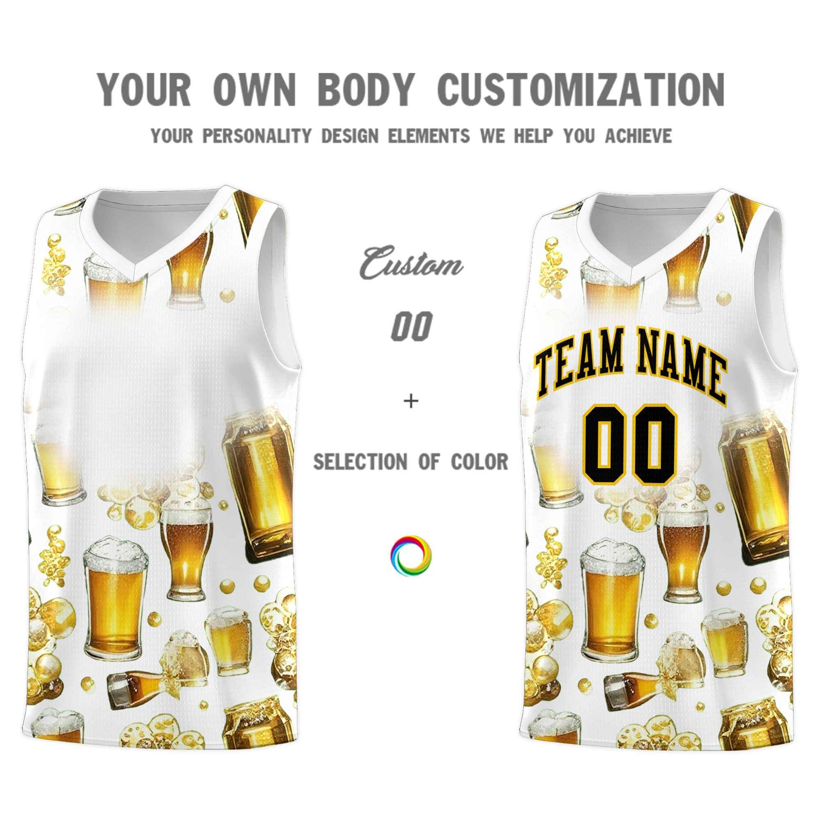 Custom White National Beer Day Personalized Beer Bubble Basketball Jersey | Perfect for parties | Dye-sublimation printing | KXKSHOP