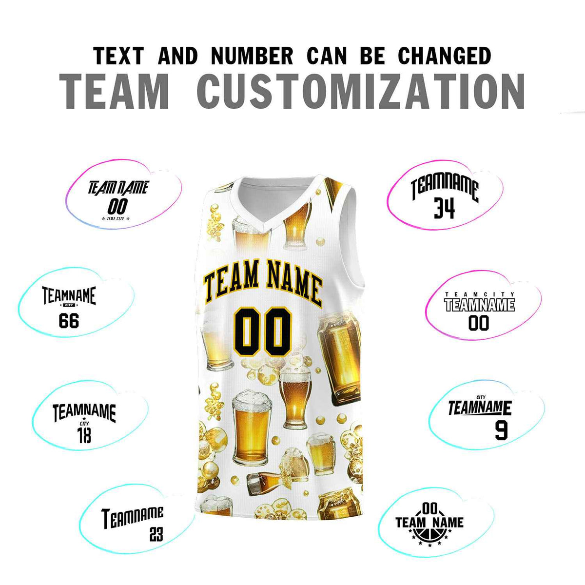 Custom White National Beer Day Personalized Beer Bubble Basketball Jersey | Perfect for parties | Dye-sublimation printing | KXKSHOP