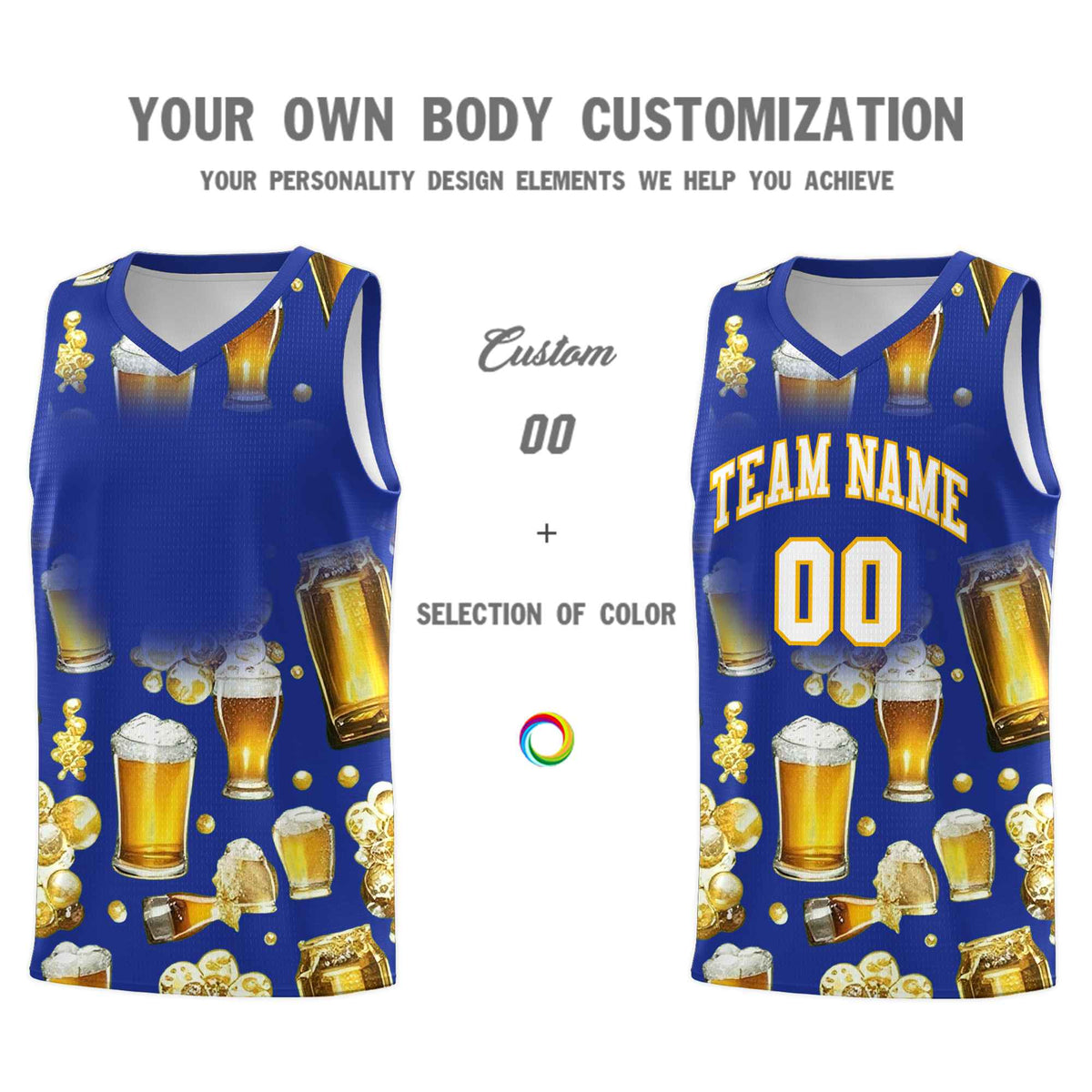 Custom Royal Blue National Beer Day Personalized Beer Bubble Basketball Jersey | Perfect for parties | Dye-sublimation printing | KXKSHOP