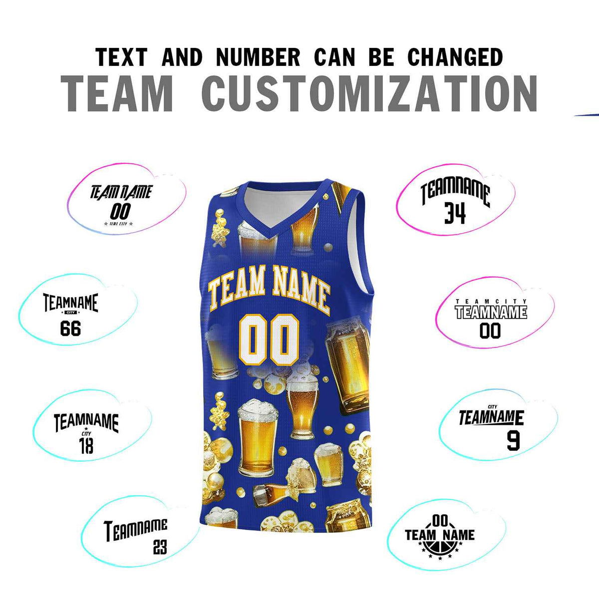 Custom Royal Blue National Beer Day Personalized Beer Bubble Basketball Jersey | Perfect for parties | Dye-sublimation printing | KXKSHOP
