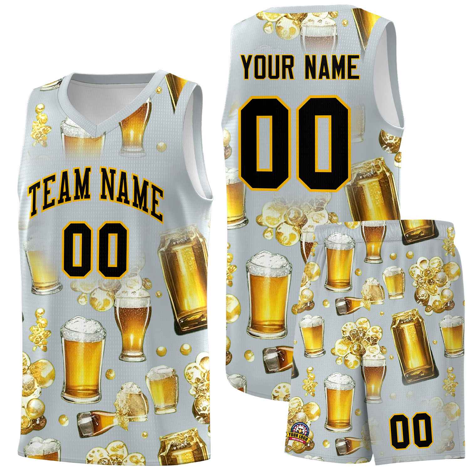 Custom Silver National Beer Day Personalized Beer Bubble Basketball Jersey | Perfect for parties | Dye-sublimation printing | KXKSHOP