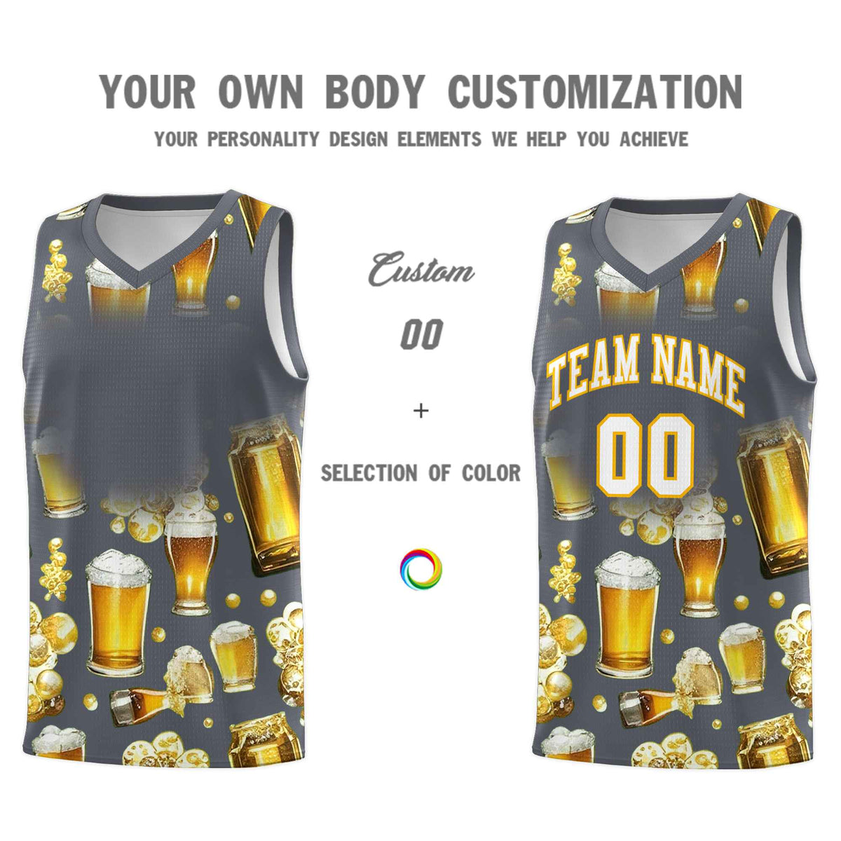Custom Gray National Beer Day Personalized Beer Bubble Basketball Jersey | Perfect for parties | Dye-sublimation printing | KXKSHOP