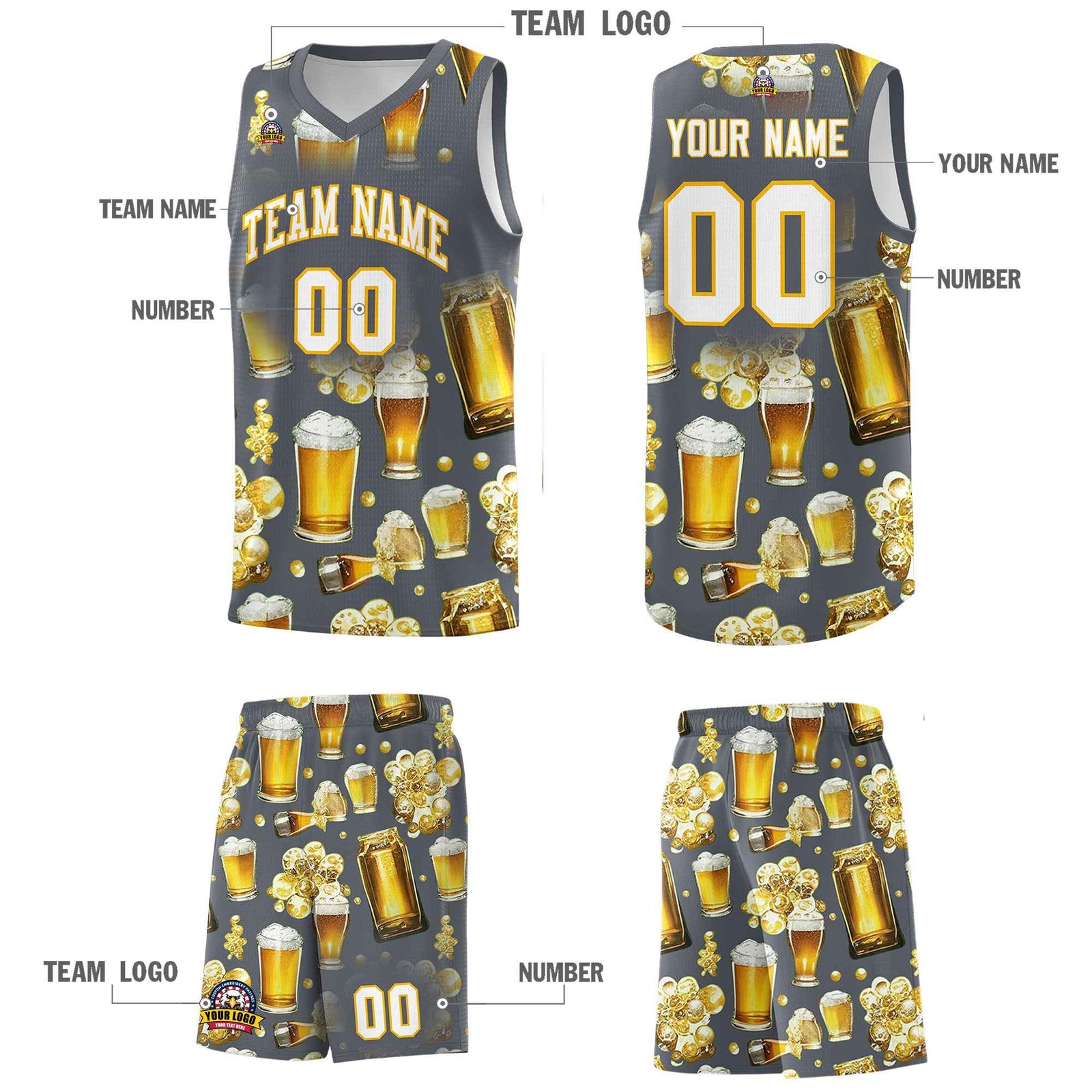 Custom Gray National Beer Day Personalized Beer Bubble Basketball Jersey | Perfect for parties | Dye-sublimation printing | KXKSHOP