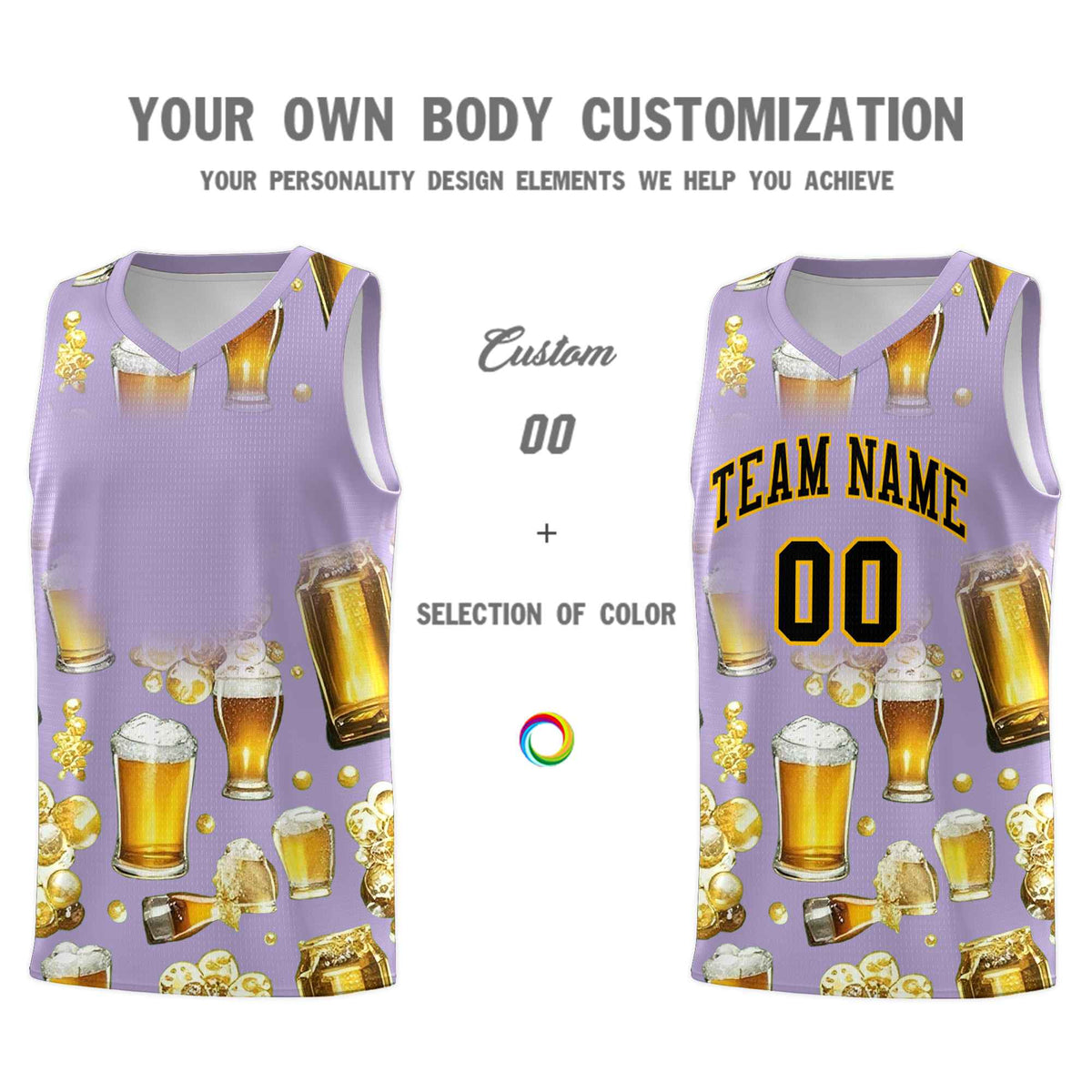Custom Light Purple National Beer Day Personalized Beer Bubble Basketball Jersey | Perfect for parties | Dye-sublimation printing | KXKSHOP