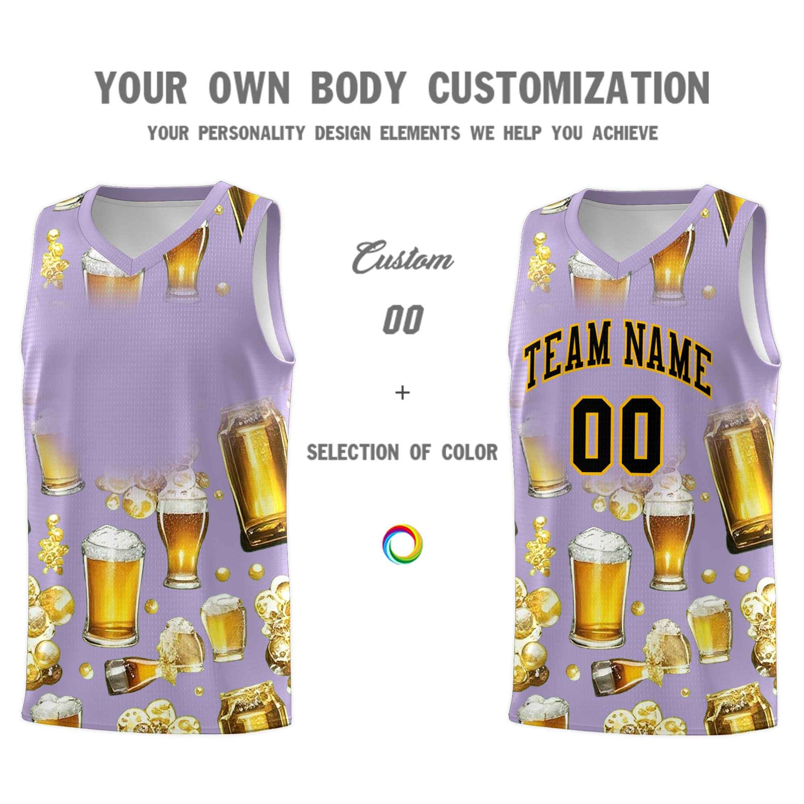 Custom Light Purple National Beer Day Personalized Beer Bubble Basketball Jersey | Perfect for parties | Dye-sublimation printing | KXKSHOP