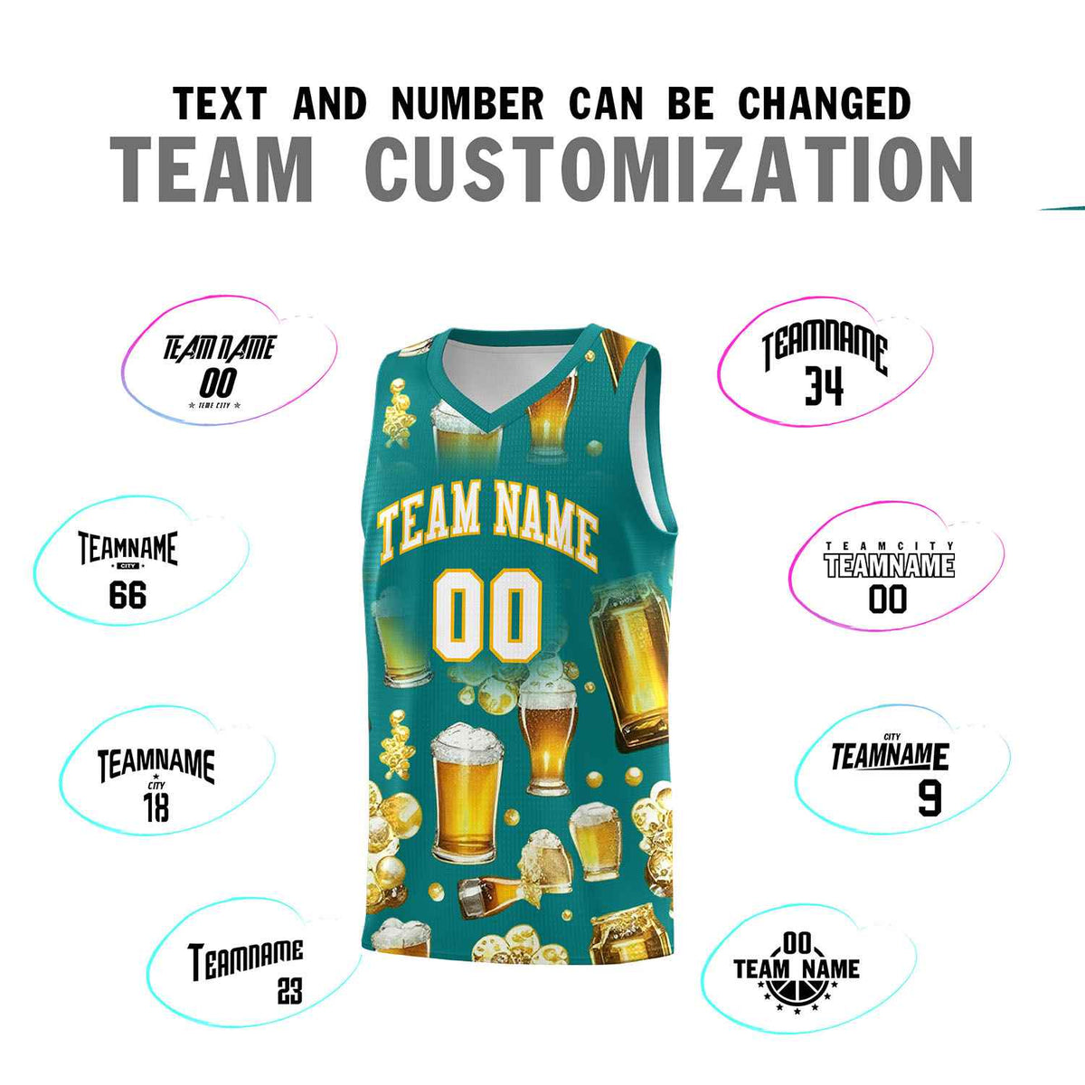 Custom Teal National Beer Day Personalized Beer Bubble Basketball Jersey | Perfect for parties | Dye-sublimation printing | KXKSHOP
