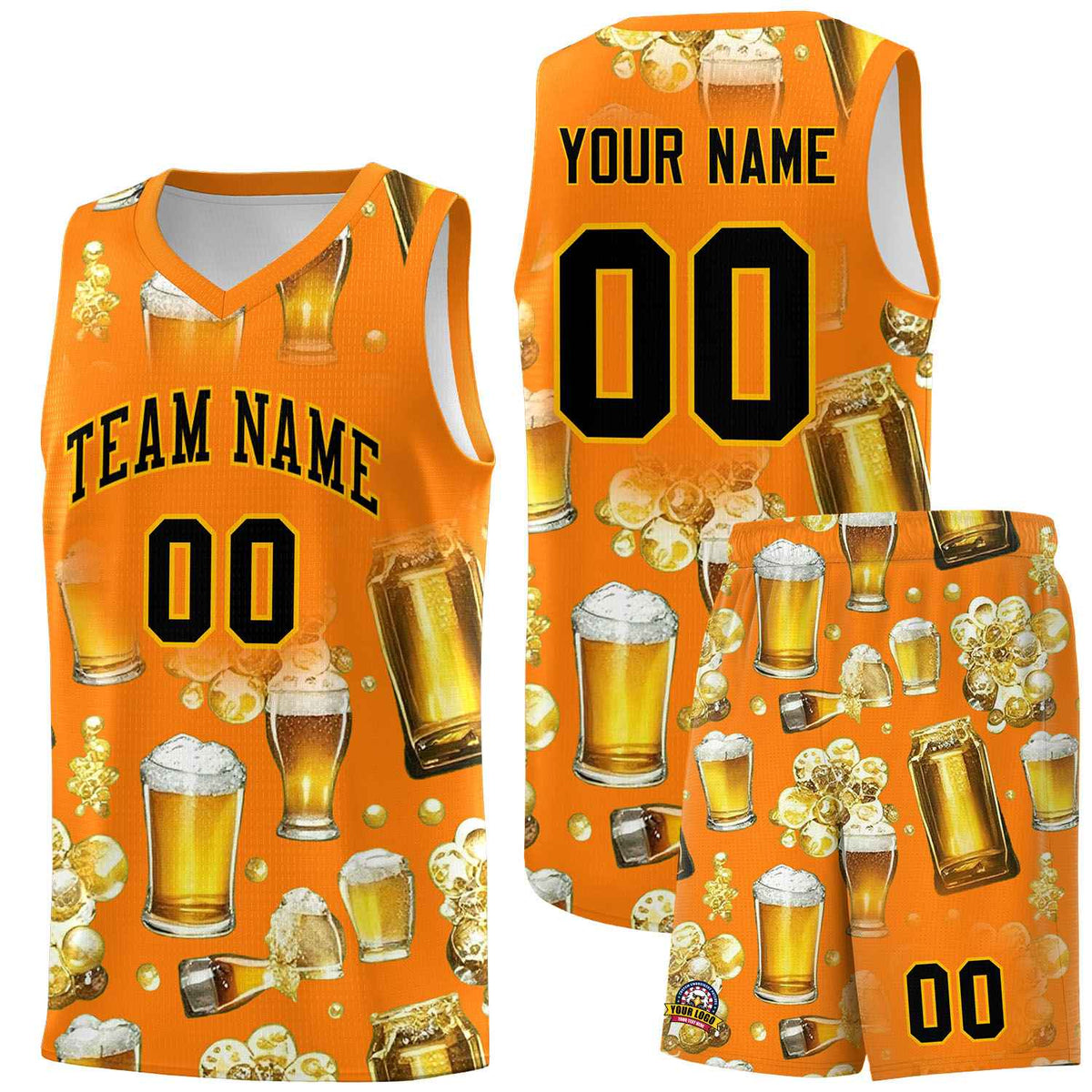 Custom Orange National Beer Day Personalized Beer Bubble Basketball Jersey | Perfect for parties | Dye-sublimation printing | KXKSHOP