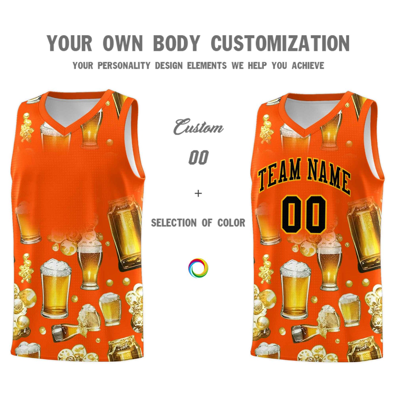Custom Orange National Beer Day Personalized Beer Bubble Basketball Jersey | Perfect for parties | Dye-sublimation printing | KXKSHOP