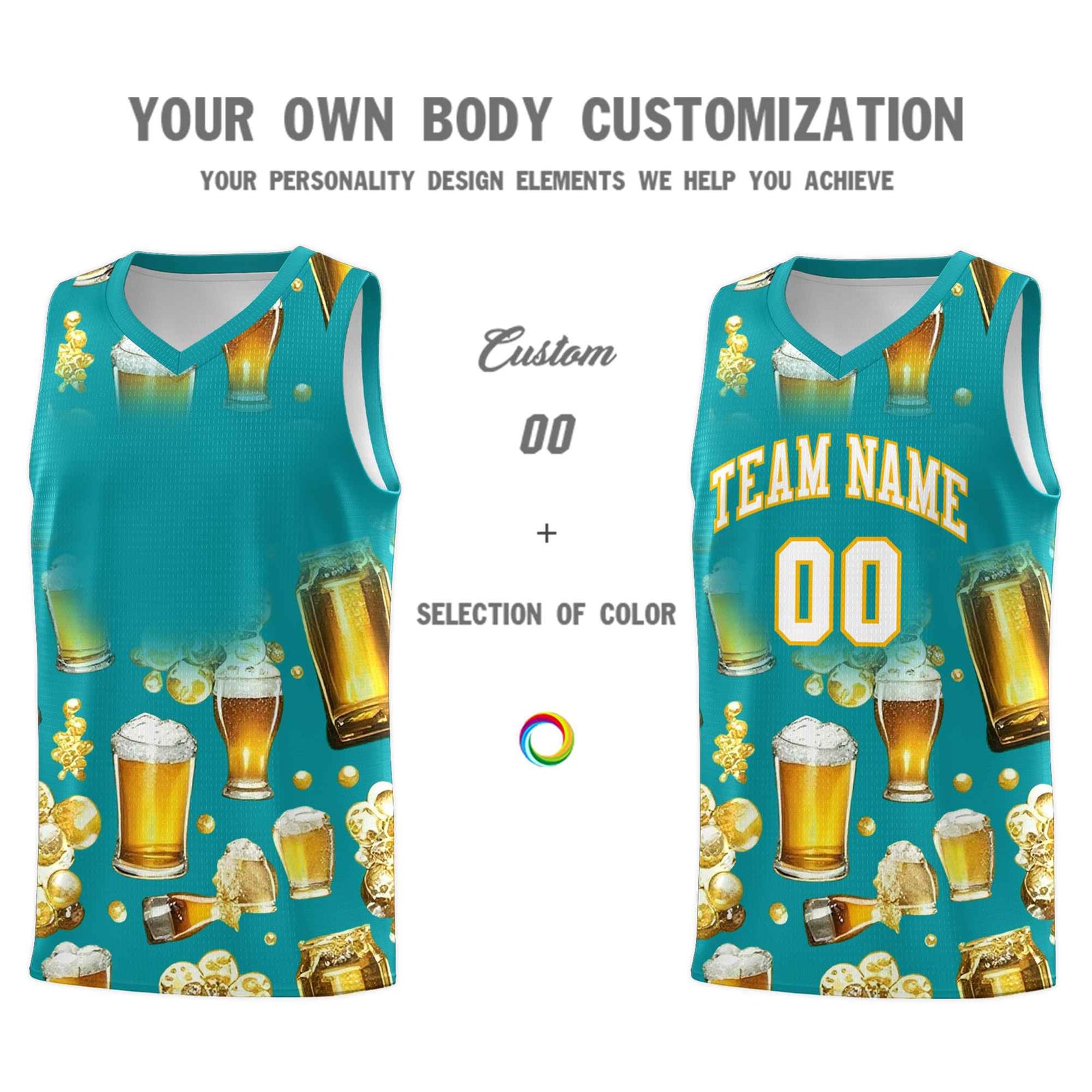 Custom Teal National Beer Day Personalized Beer Bubble Basketball Jersey | Perfect for parties | Dye-sublimation printing | KXKSHOP