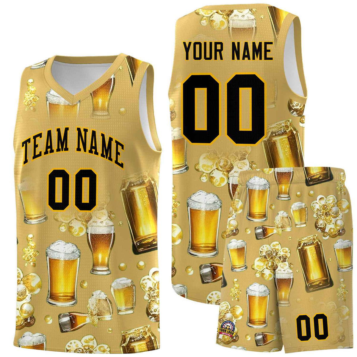 Custom Old Gold National Beer Day Personalized Beer Bubble Basketball Jersey | Perfect for parties | Dye-sublimation printing | KXKSHOP