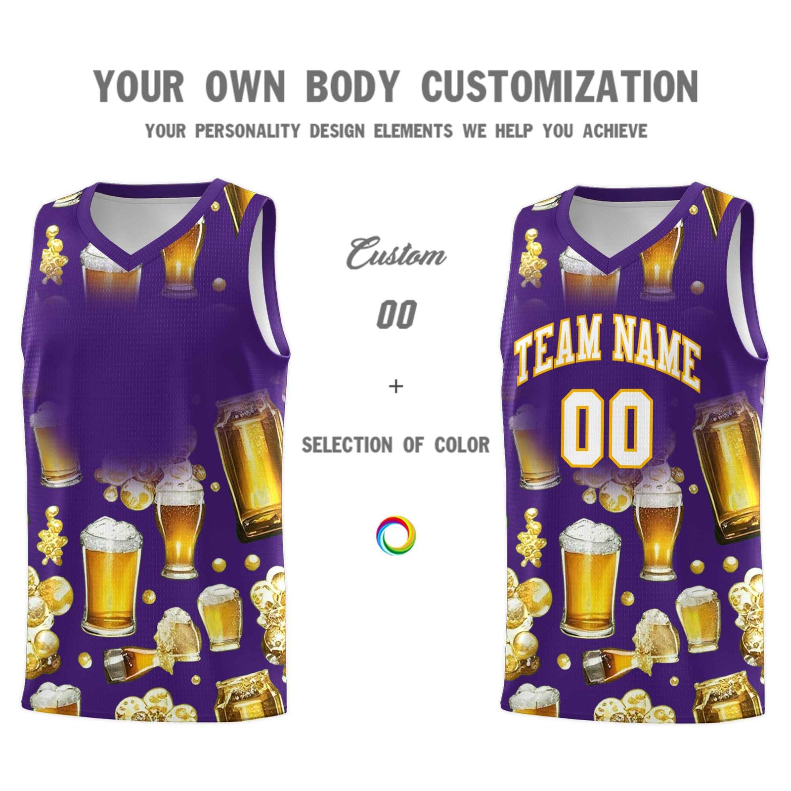 Custom Purple National Beer Day Personalized Beer Bubble Basketball Jersey | Perfect for parties | Dye-sublimation printing | KXKSHOP