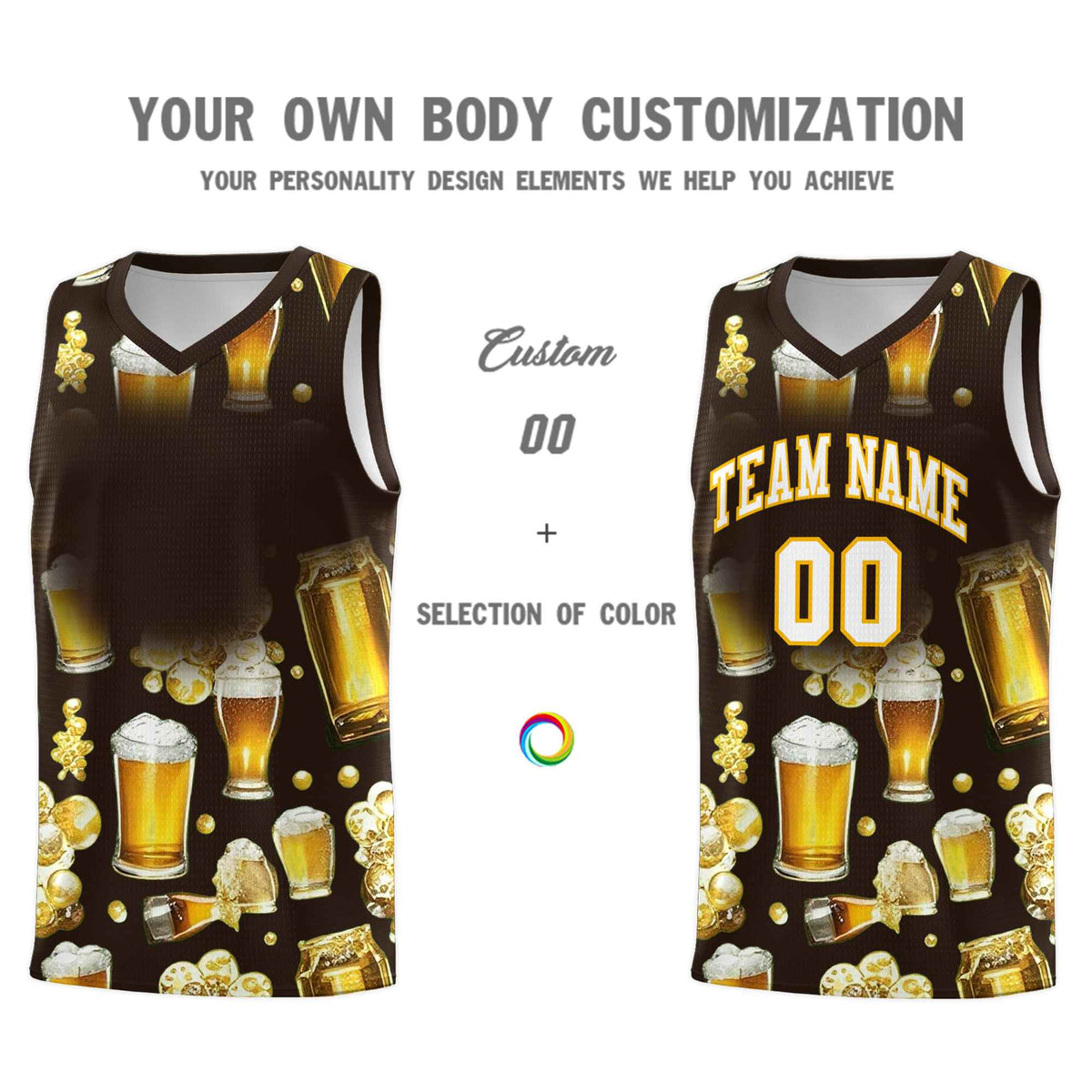Custom Brown National Beer Day Personalized Beer Bubble Basketball Jersey | Perfect for parties | Dye-sublimation printing | KXKSHOP