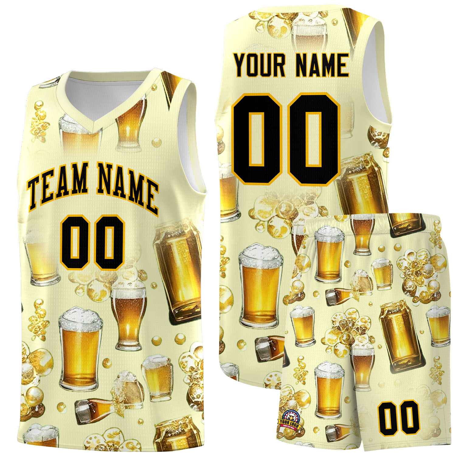 Custom Cream National Beer Day Personalized Beer Bubble Basketball Jersey | Perfect for parties | Dye-sublimation printing | KXKSHOP