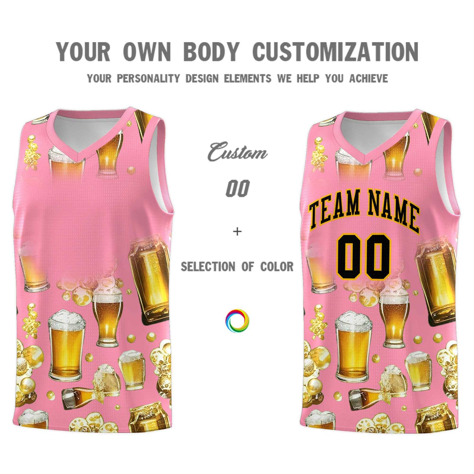 Custom Light Pink National Beer Day Personalized Beer Bubble Basketball Jersey | Perfect for parties | Dye-sublimation printing | KXKSHOP