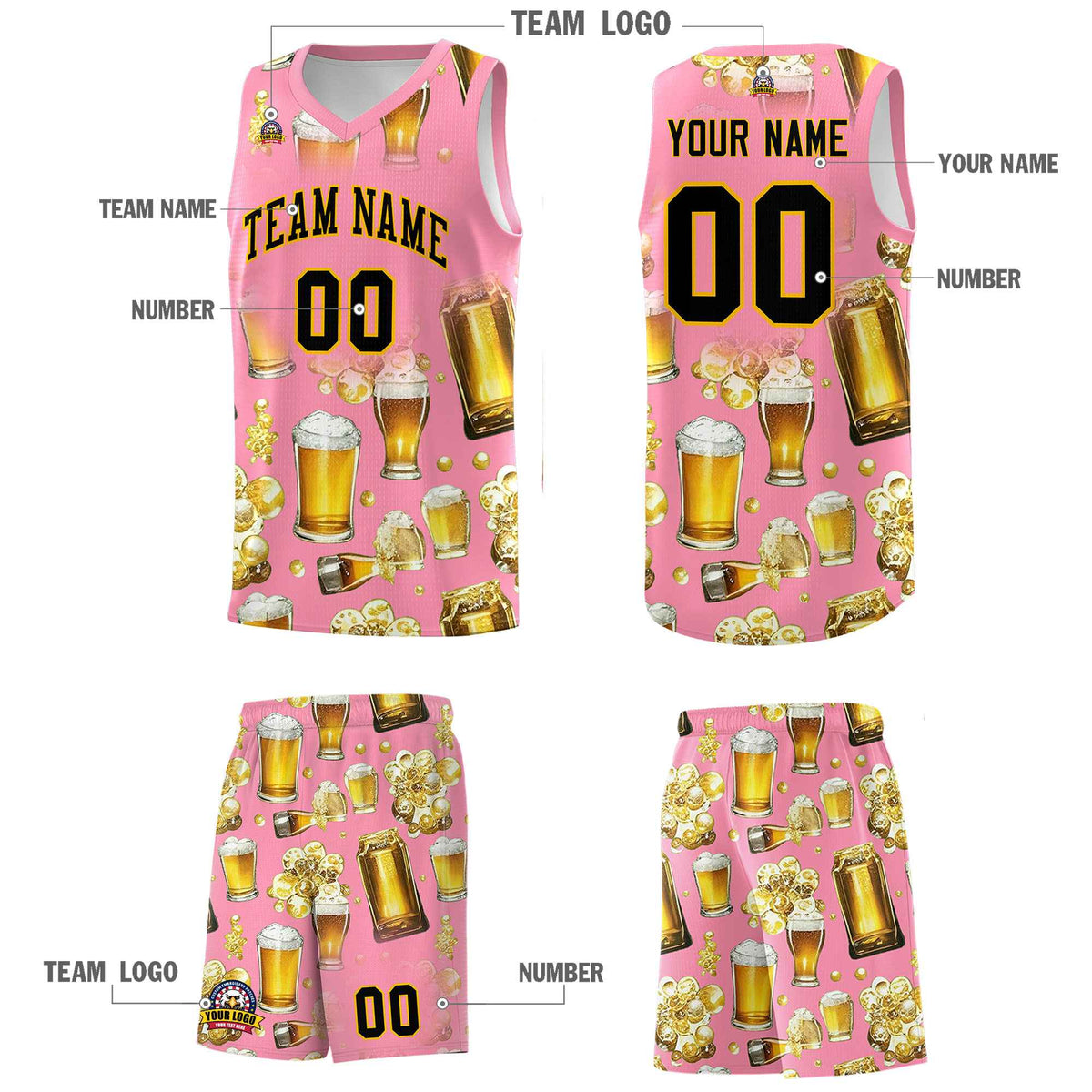 Custom Light Pink National Beer Day Personalized Beer Bubble Basketball Jersey | Perfect for parties | Dye-sublimation printing | KXKSHOP