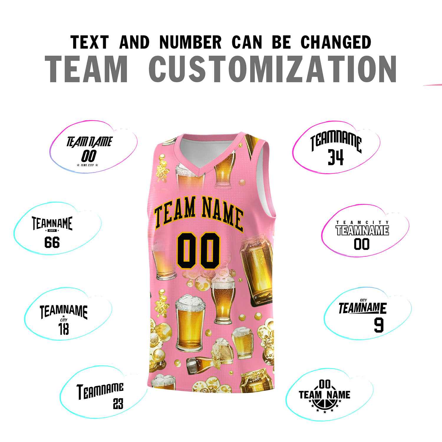 Custom Light Pink National Beer Day Personalized Beer Bubble Basketball Jersey | Perfect for parties | Dye-sublimation printing | KXKSHOP