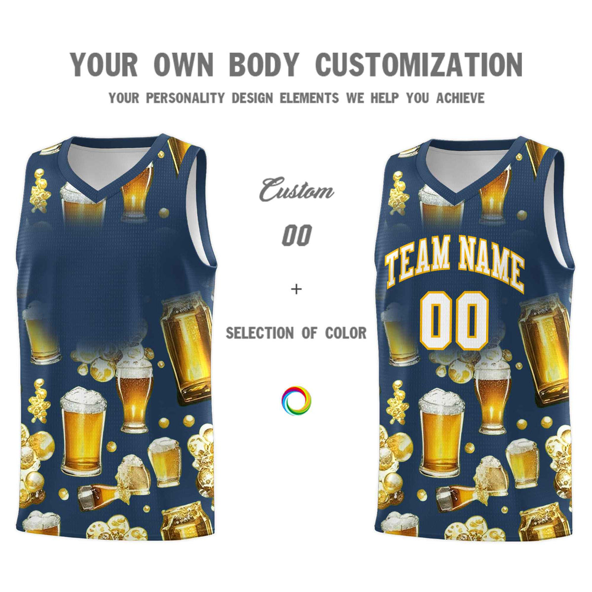 Custom Midnight Blue National Beer Day Personalized Beer Bubble Basketball Jersey | Perfect for parties | Dye-sublimation printing | KXKSHOP