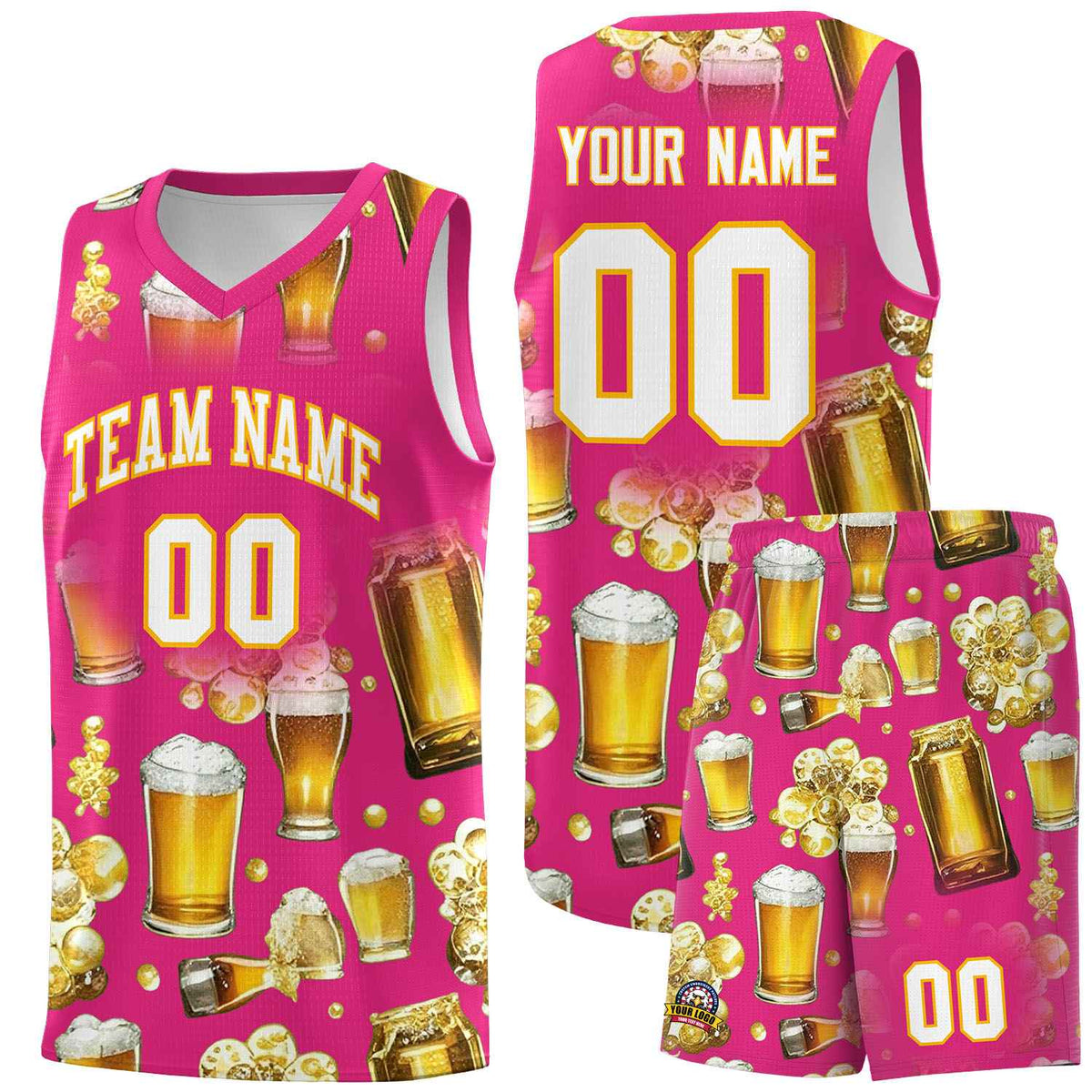 Custom Rose Red National Beer Day Personalized Beer Bubble Basketball Jersey | Perfect for parties | Dye-sublimation printing | KXKSHOP