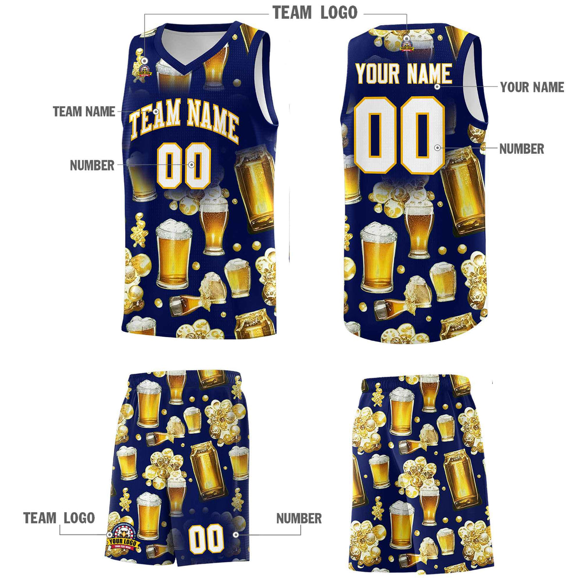 Custom Dark Blue National Beer Day Personalized Beer Bubble Basketball Jersey | Perfect for parties | Dye-sublimation printing | KXKSHOP