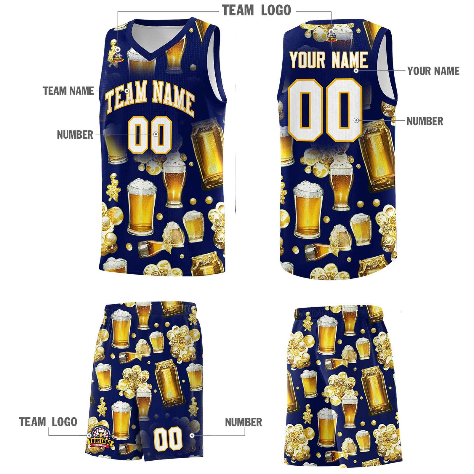 Custom Dark Blue National Beer Day Personalized Beer Bubble Basketball Jersey | Perfect for parties | Dye-sublimation printing | KXKSHOP
