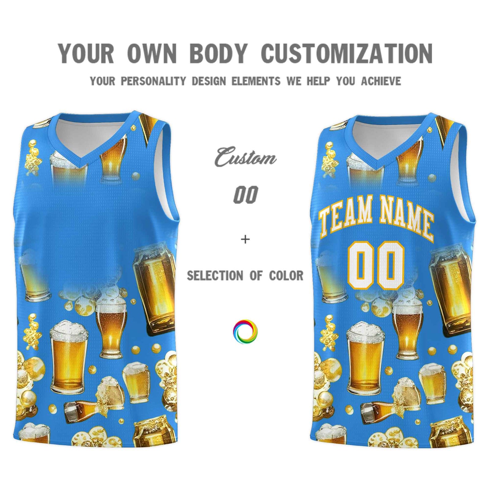 Custom Light Blue National Beer Day Personalized Beer Bubble Basketball Jersey | Perfect for parties | Dye-sublimation printing | KXKSHOP