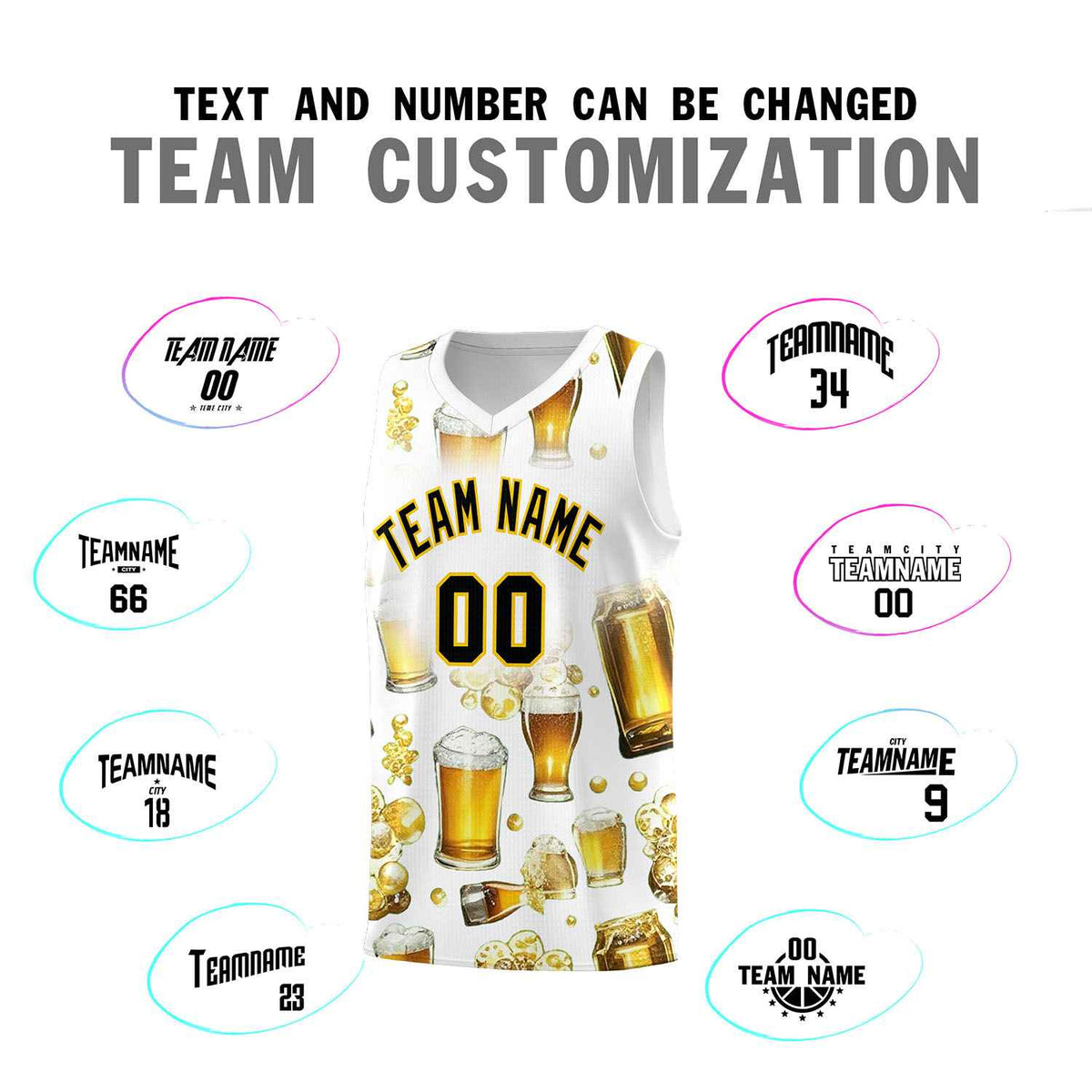 Custom White National Beer Day Personalized Beer Bubble Basketball Jersey | Perfect for parties | Dye-sublimation printing | KXKSHOP