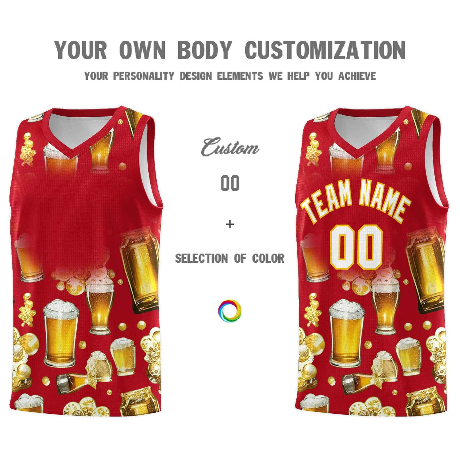 Custom Red National Beer Day Personalized Beer Bubble Basketball Jersey | Perfect for parties | Dye-sublimation printing | KXKSHOP
