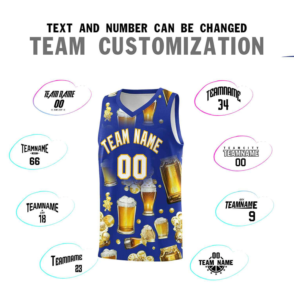 Custom Royal Blue National Beer Day Personalized Beer Bubble Basketball Jersey | Perfect for parties | Dye-sublimation printing | KXKSHOP
