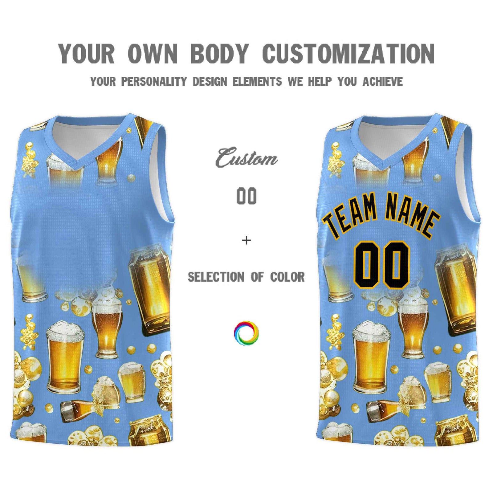Custom Light Blue National Beer Day Personalized Beer Bubble Basketball Jersey | Perfect for parties | Dye-sublimation printing | KXKSHOP
