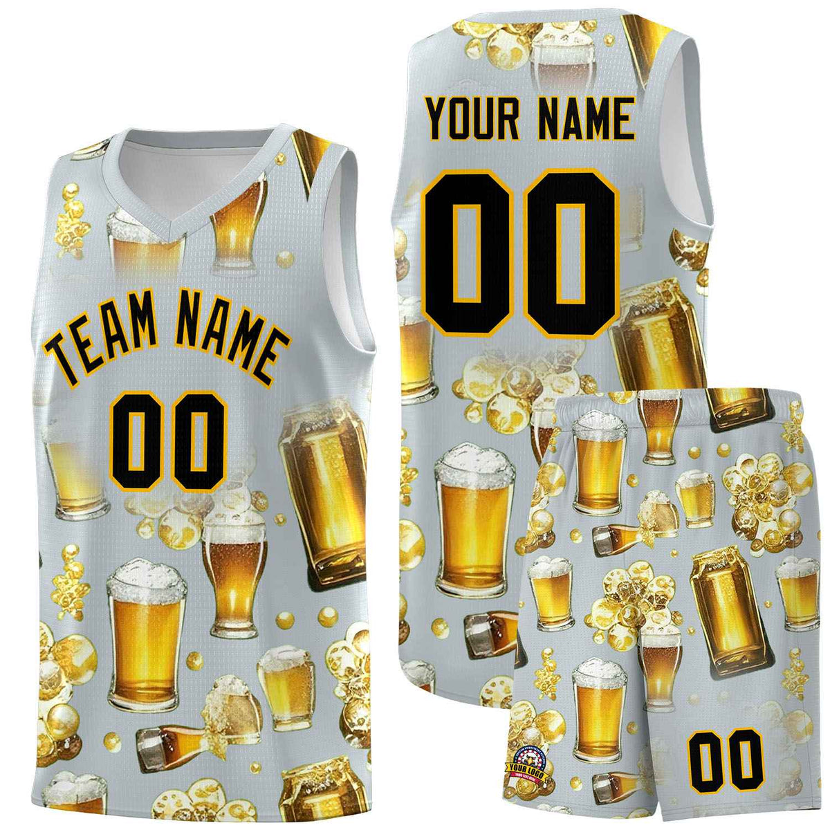 Custom Silver National Beer Day Personalized Beer Bubble Basketball Jersey | Perfect for parties | Dye-sublimation printing | KXKSHOP