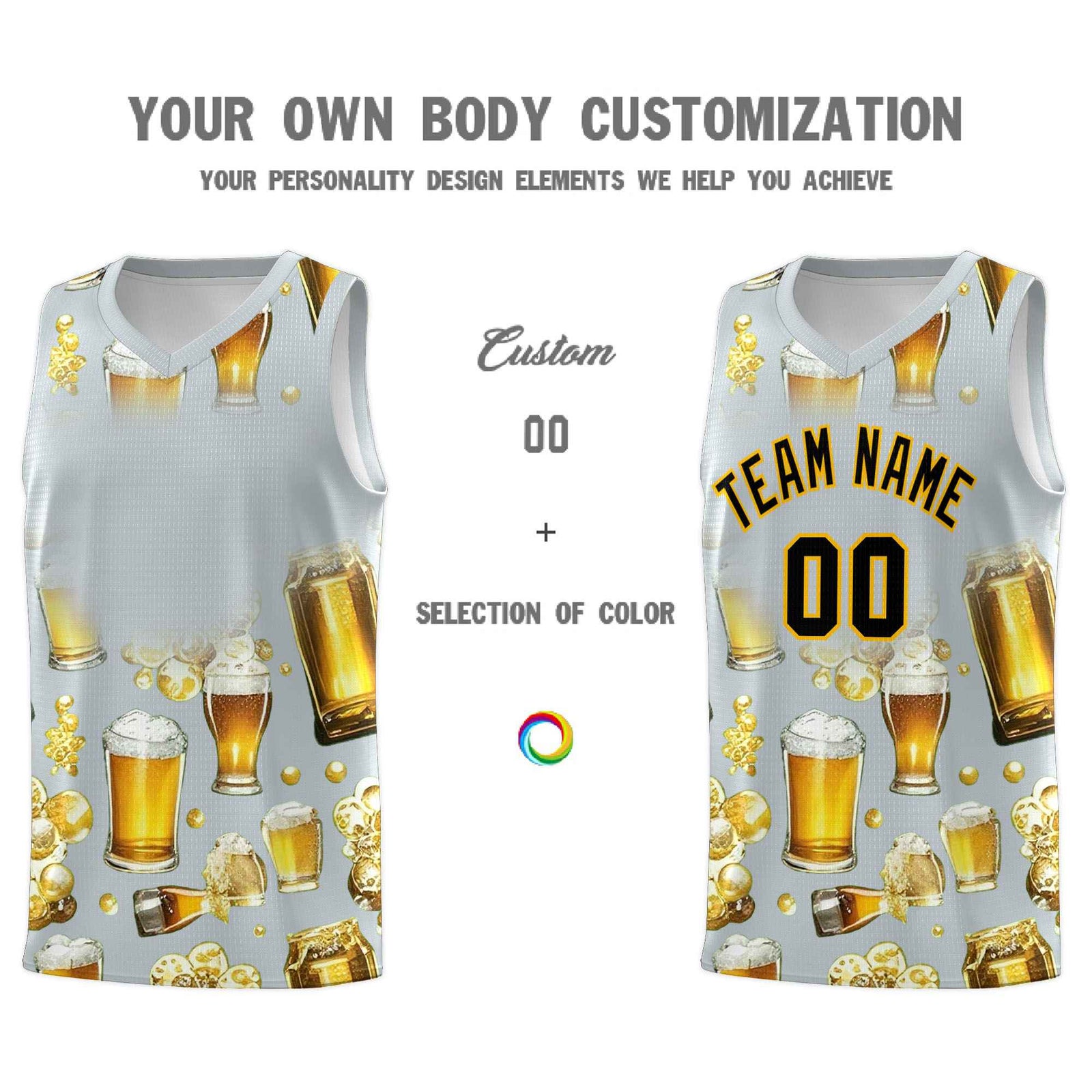 Custom Silver National Beer Day Personalized Beer Bubble Basketball Jersey | Perfect for parties | Dye-sublimation printing | KXKSHOP