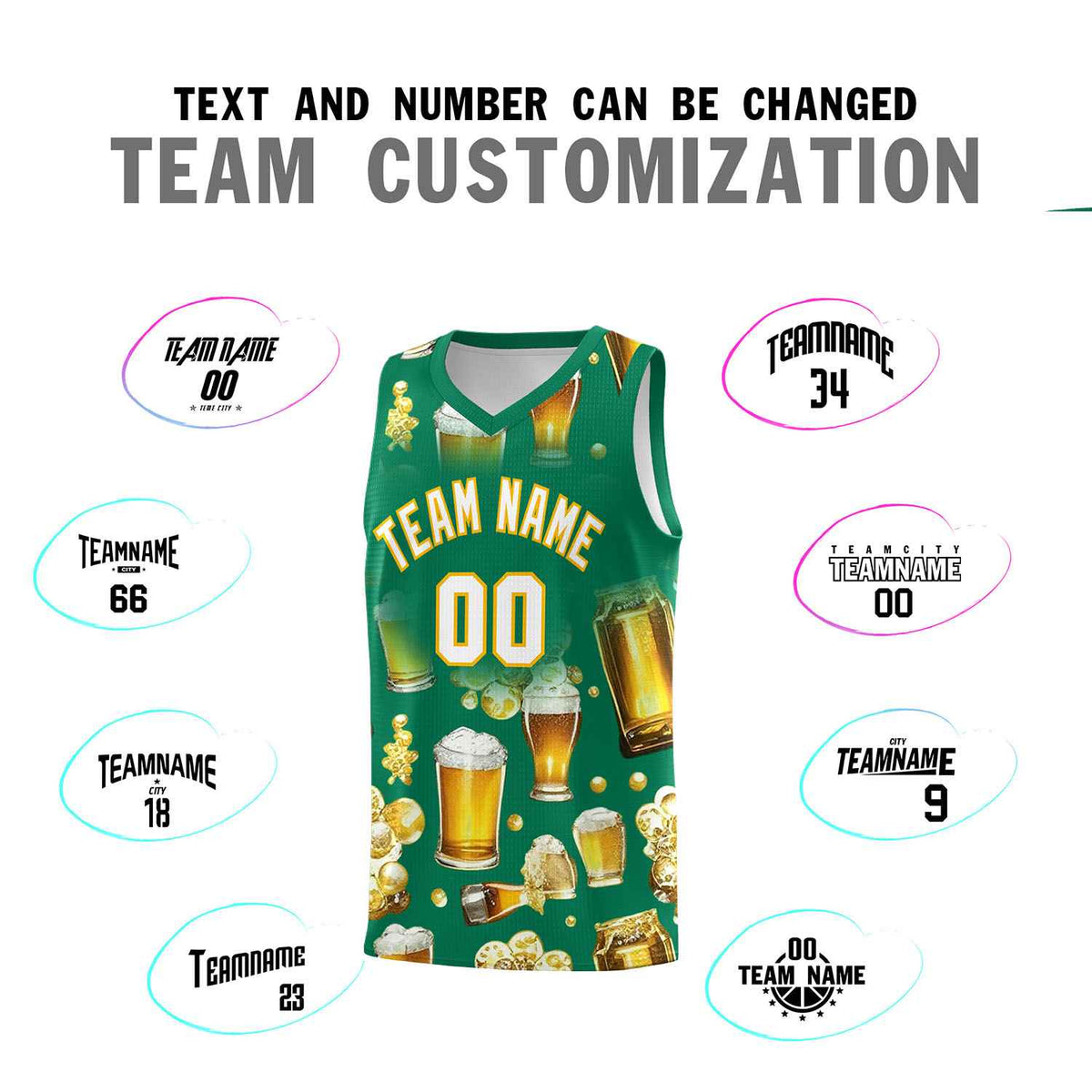 Custom Kelly Green National Beer Day Personalized Beer Bubble Basketball Jersey | Perfect for parties | Dye-sublimation printing | KXKSHOP