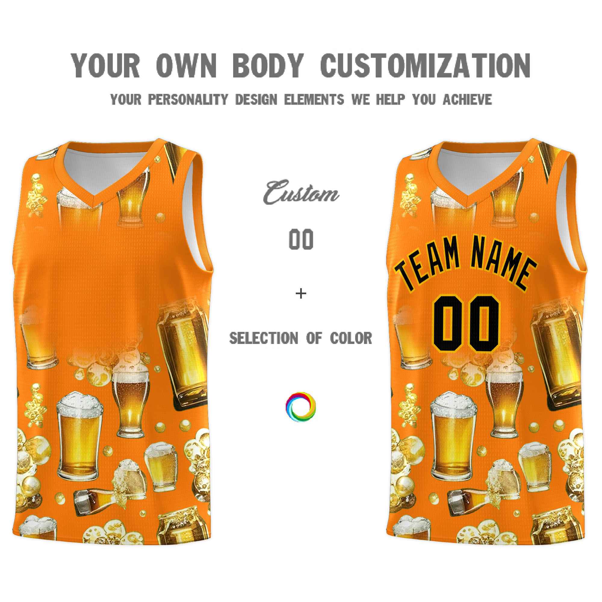 Custom Orange National Beer Day Personalized Beer Bubble Basketball Jersey | Perfect for parties | Dye-sublimation printing | KXKSHOP