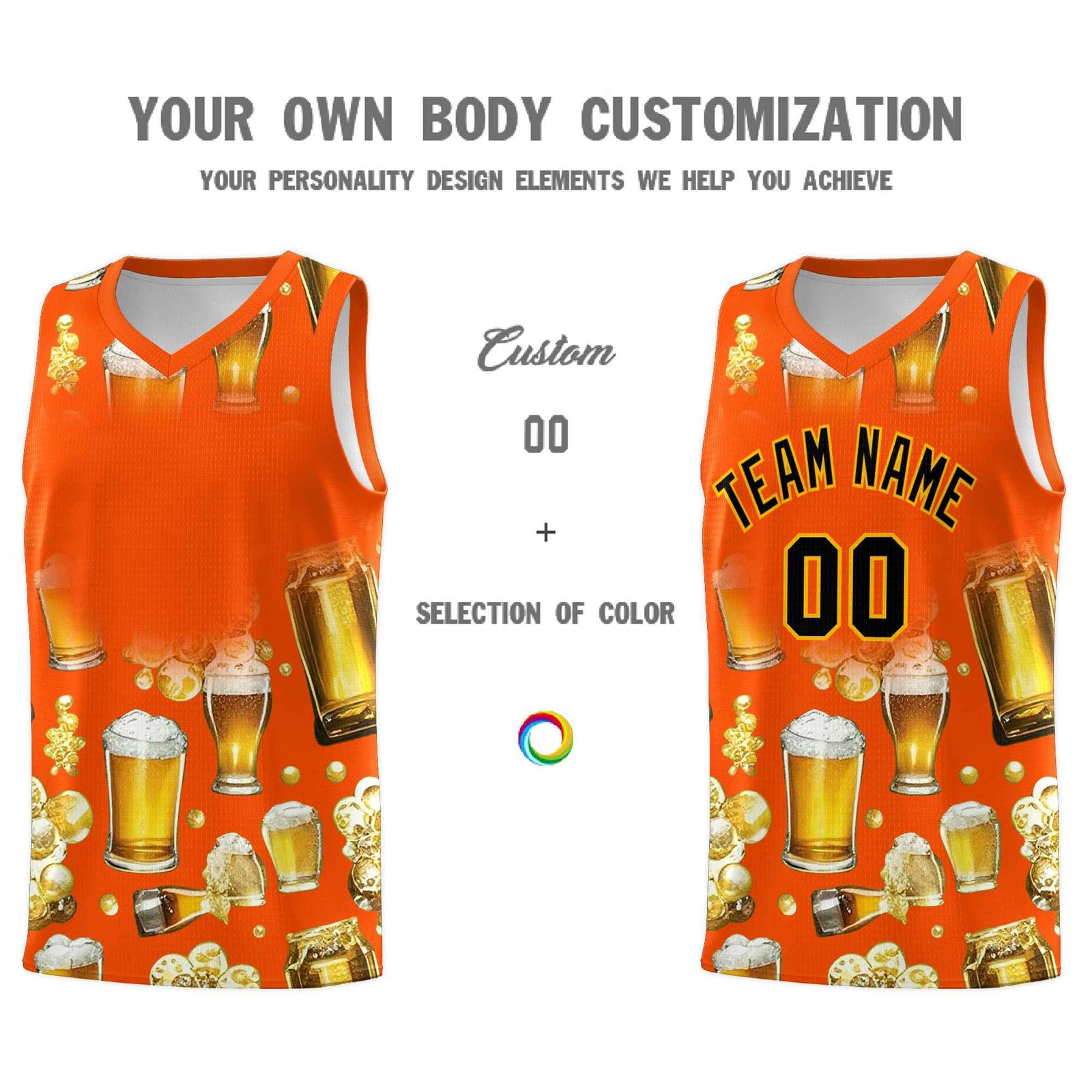 Custom Orange National Beer Day Personalized Beer Bubble Basketball Jersey | Perfect for parties | Dye-sublimation printing | KXKSHOP