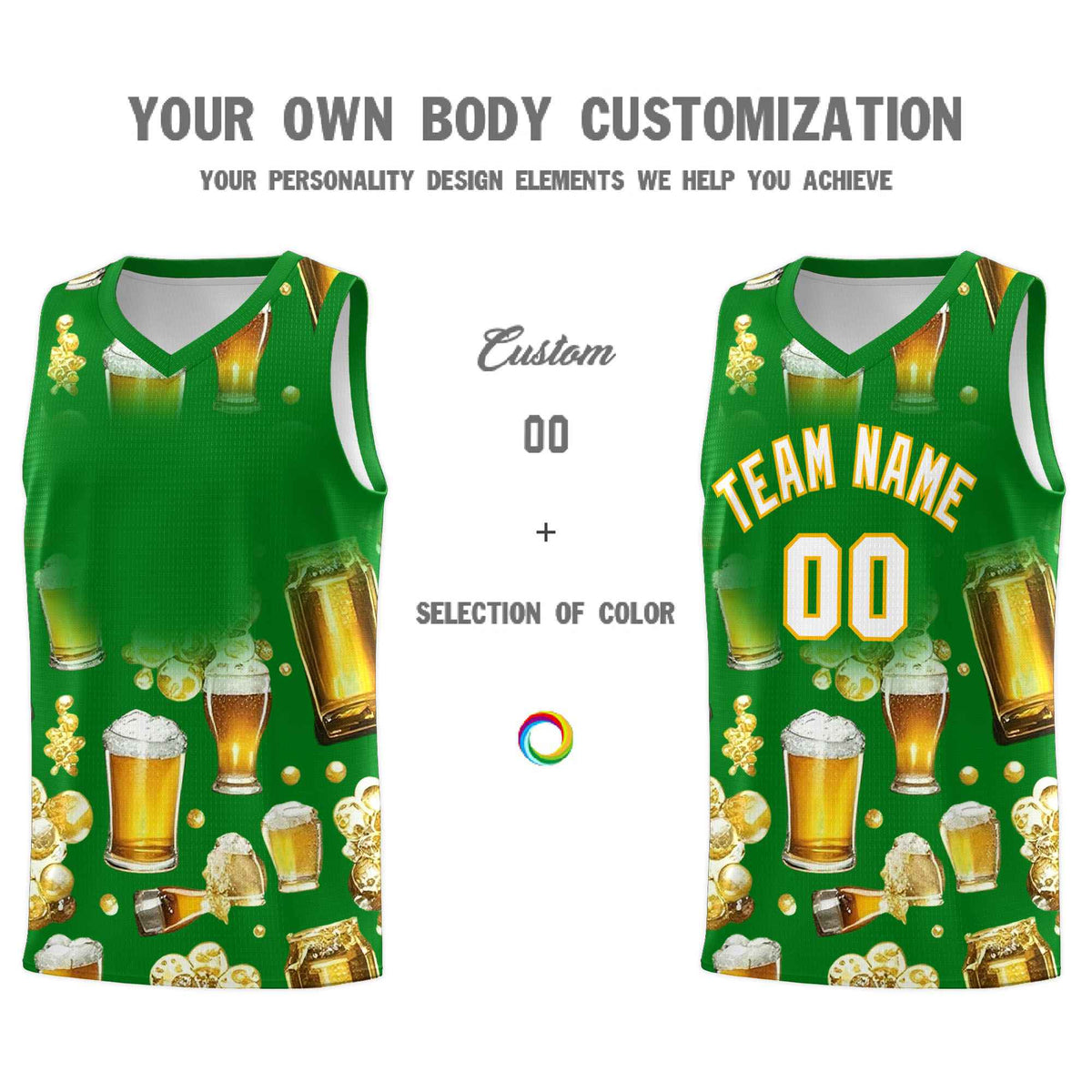 Custom Kelly Green-02 National Beer Day Personalized Beer Bubble Basketball Jersey | Perfect for parties | Dye-sublimation printing | KXKSHOP