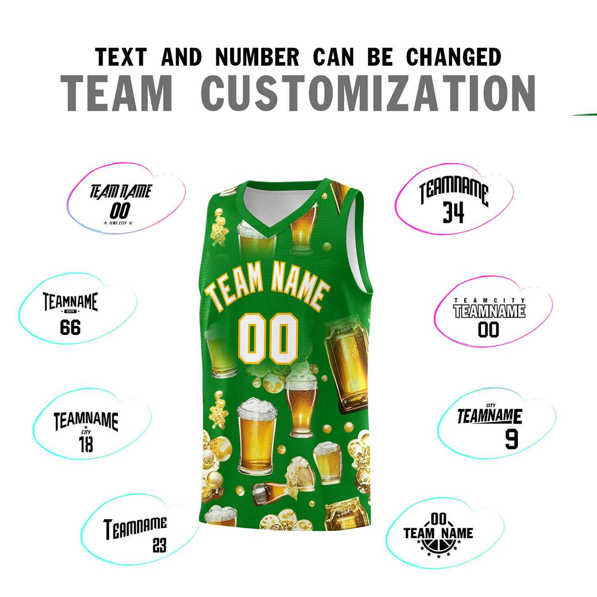 Custom Kelly Green-02 National Beer Day Personalized Beer Bubble Basketball Jersey | Perfect for parties | Dye-sublimation printing | KXKSHOP