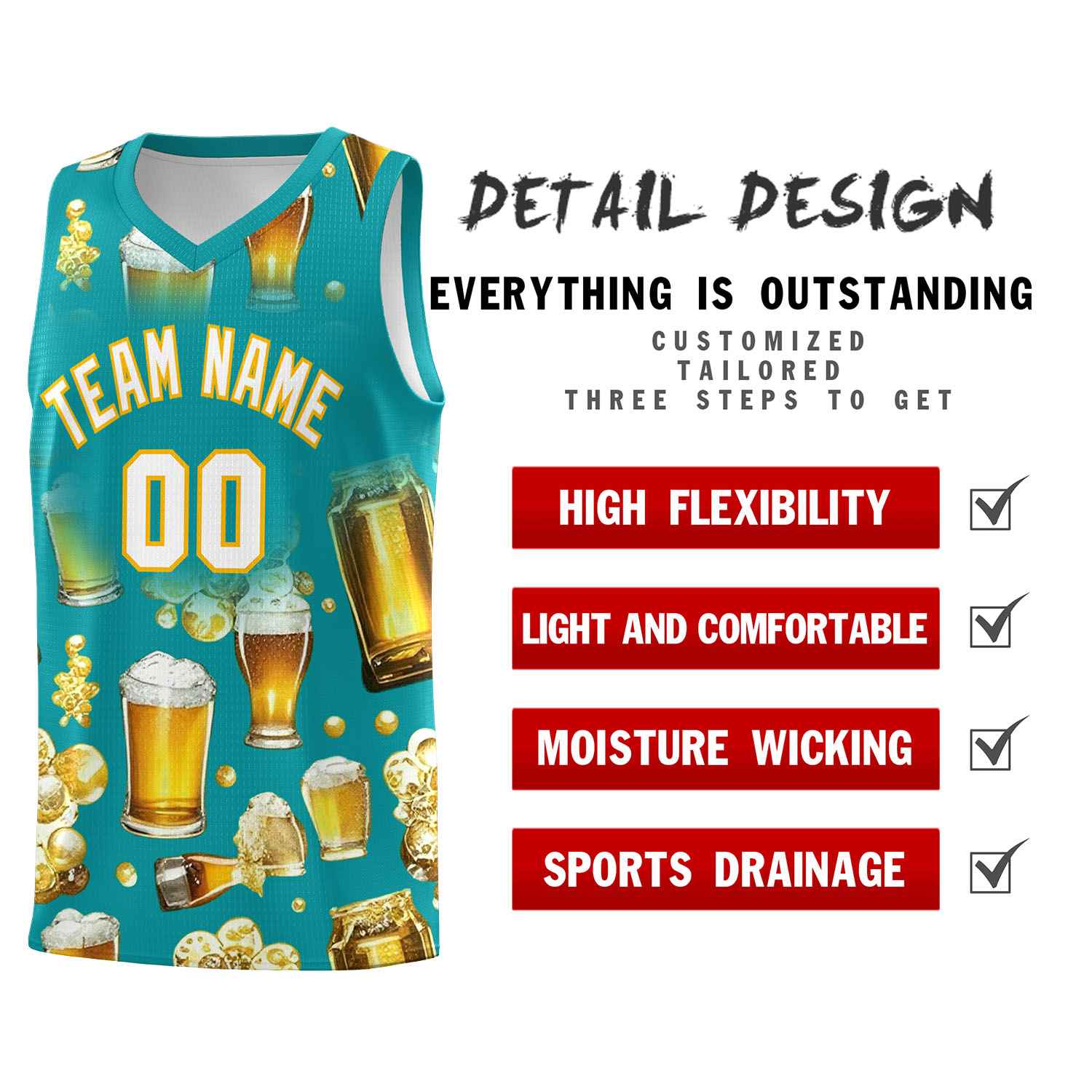 Custom Teal National Beer Day Personalized Beer Bubble Basketball Jersey | Perfect for parties | Dye-sublimation printing | KXKSHOP