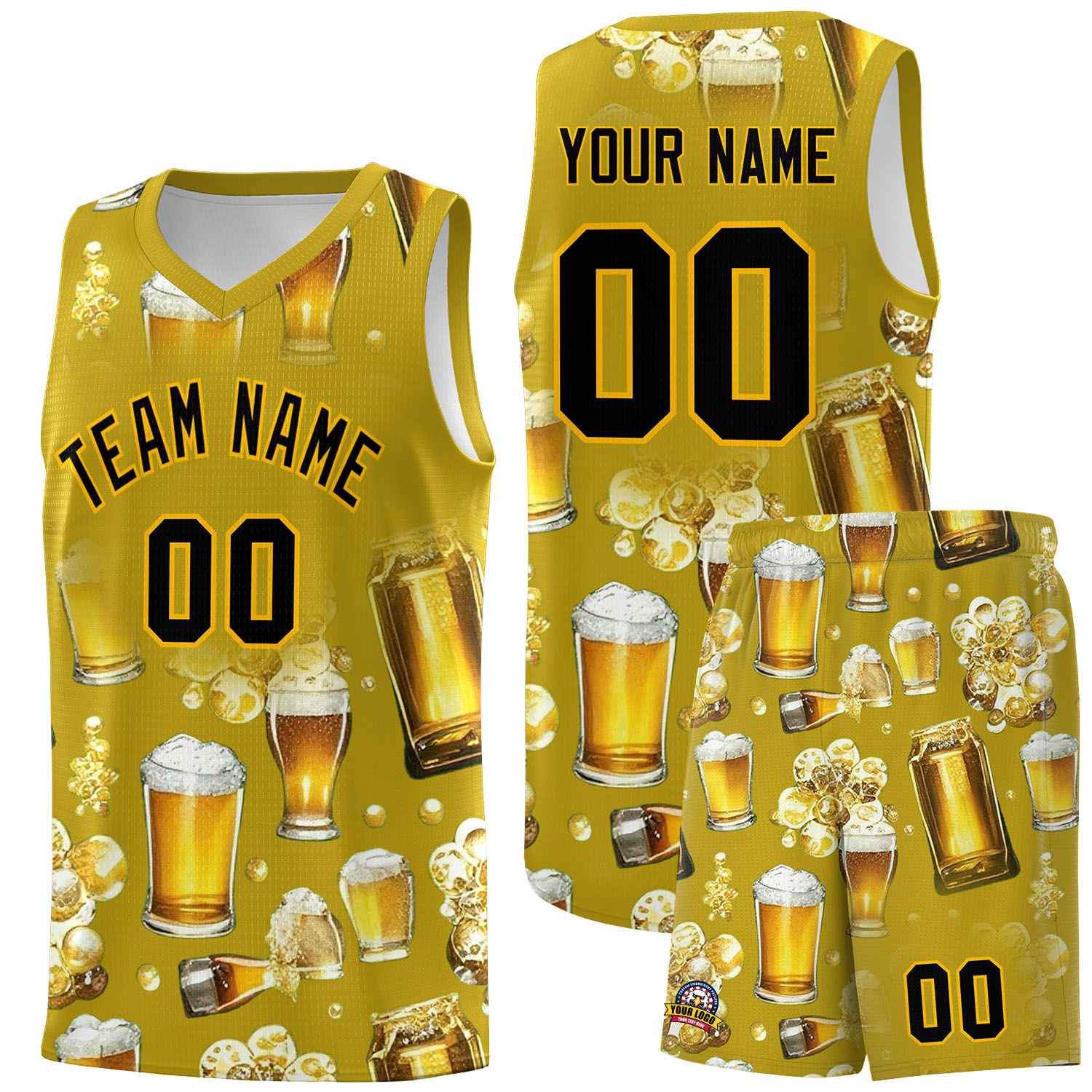 Custom Old Gold National Beer Day Personalized Beer Bubble Basketball Jersey | Perfect for parties | Dye-sublimation printing | KXKSHOP