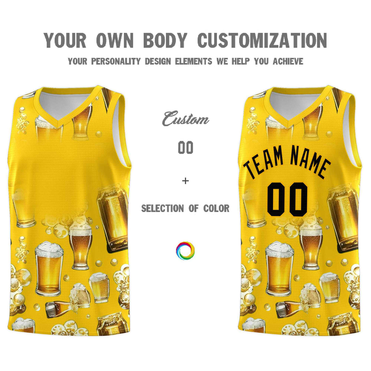 Custom Gold National Beer Day Personalized Beer Bubble Basketball Jersey | Perfect for parties | Dye-sublimation printing | KXKSHOP