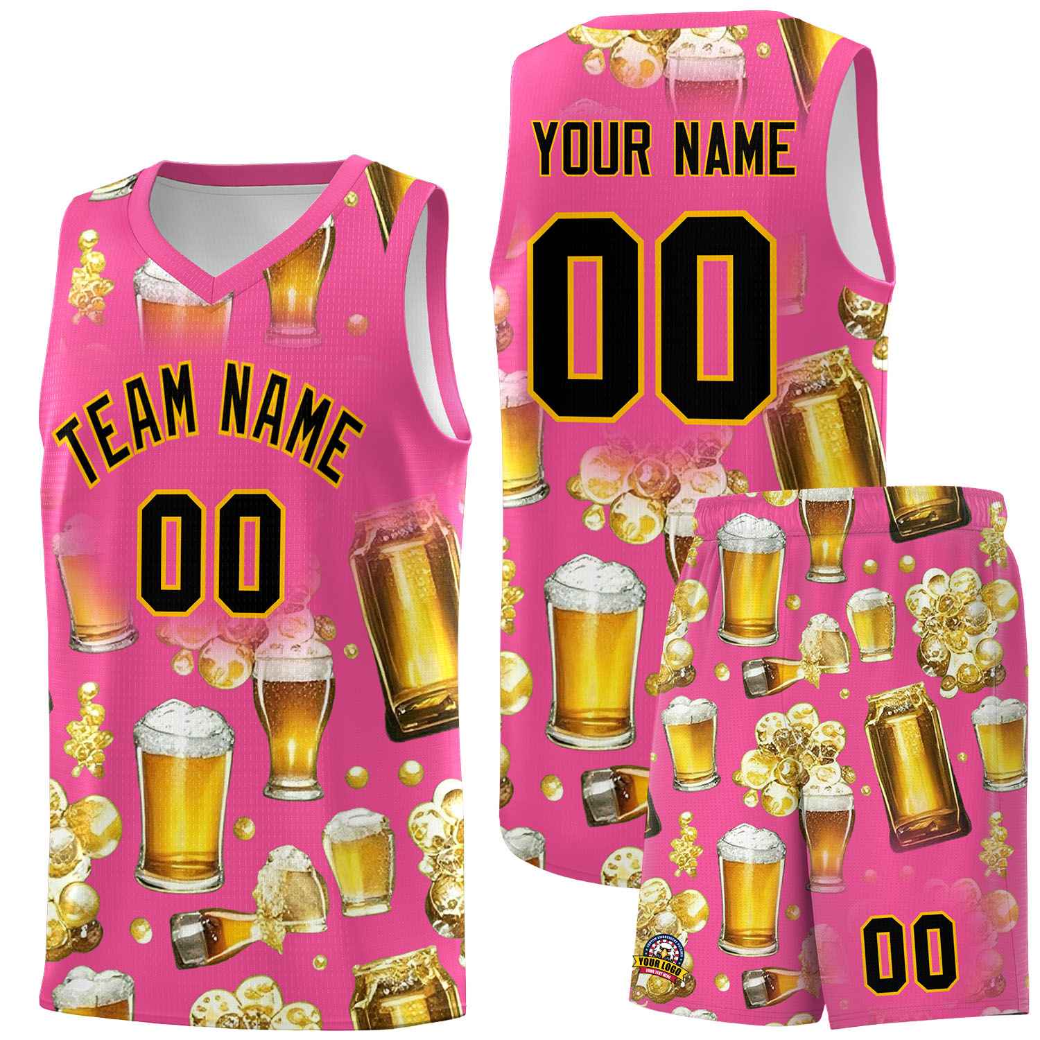 Custom Pink National Beer Day Personalized Beer Bubble Basketball Jersey | Perfect for parties | Dye-sublimation printing | KXKSHOP